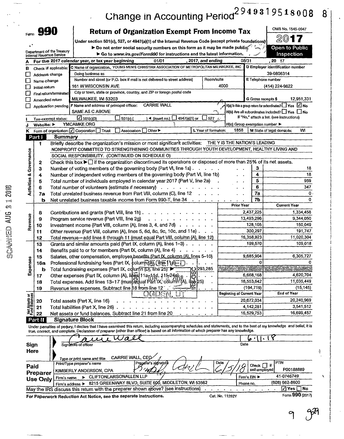 Image of first page of 2016 Form 990 for YMCA of Metropolitan Milwaukee