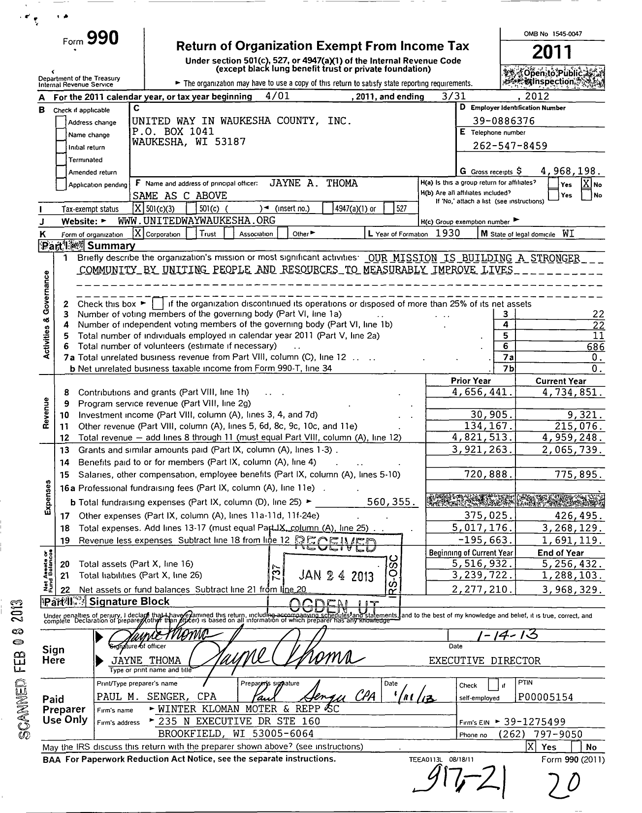 Image of first page of 2011 Form 990 for United Way in Waukesha County