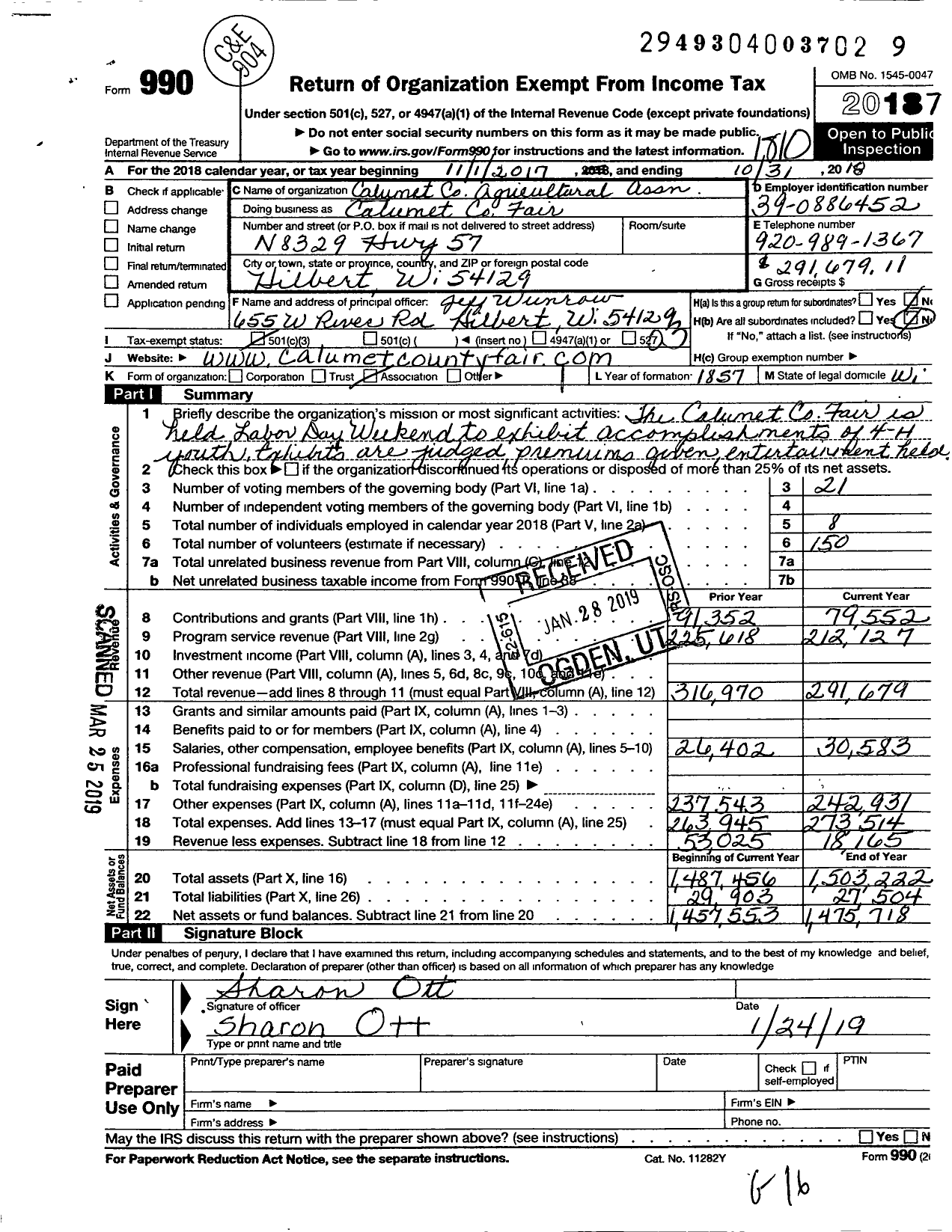 Image of first page of 2017 Form 990 for Calumet County Fair