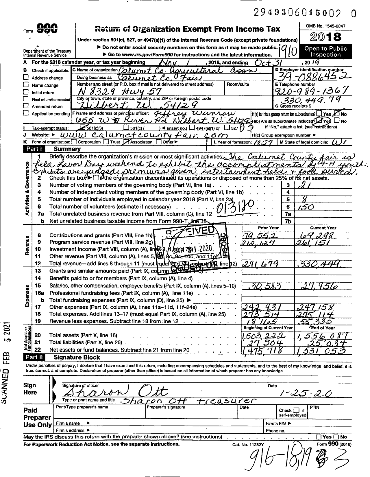 Image of first page of 2018 Form 990 for Calumet County Fair