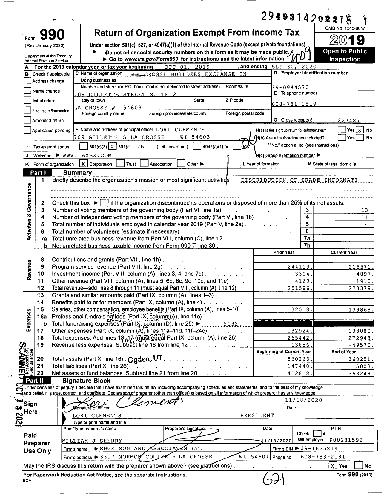 Image of first page of 2019 Form 990O for La Crosse Builders Exchange
