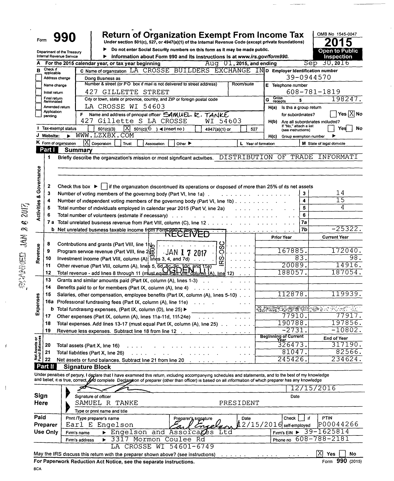 Image of first page of 2015 Form 990O for La Crosse Builders Exchange