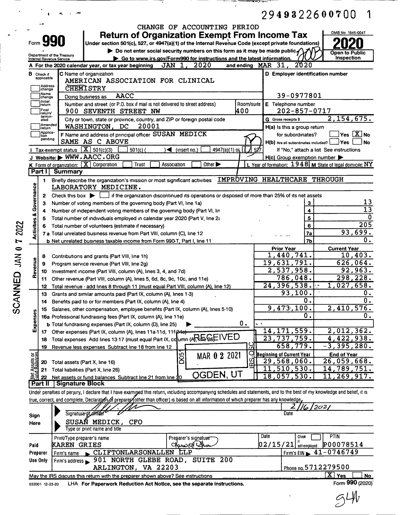 Image of first page of 2019 Form 990 for American Association for Clinical Chemistry (AACC)