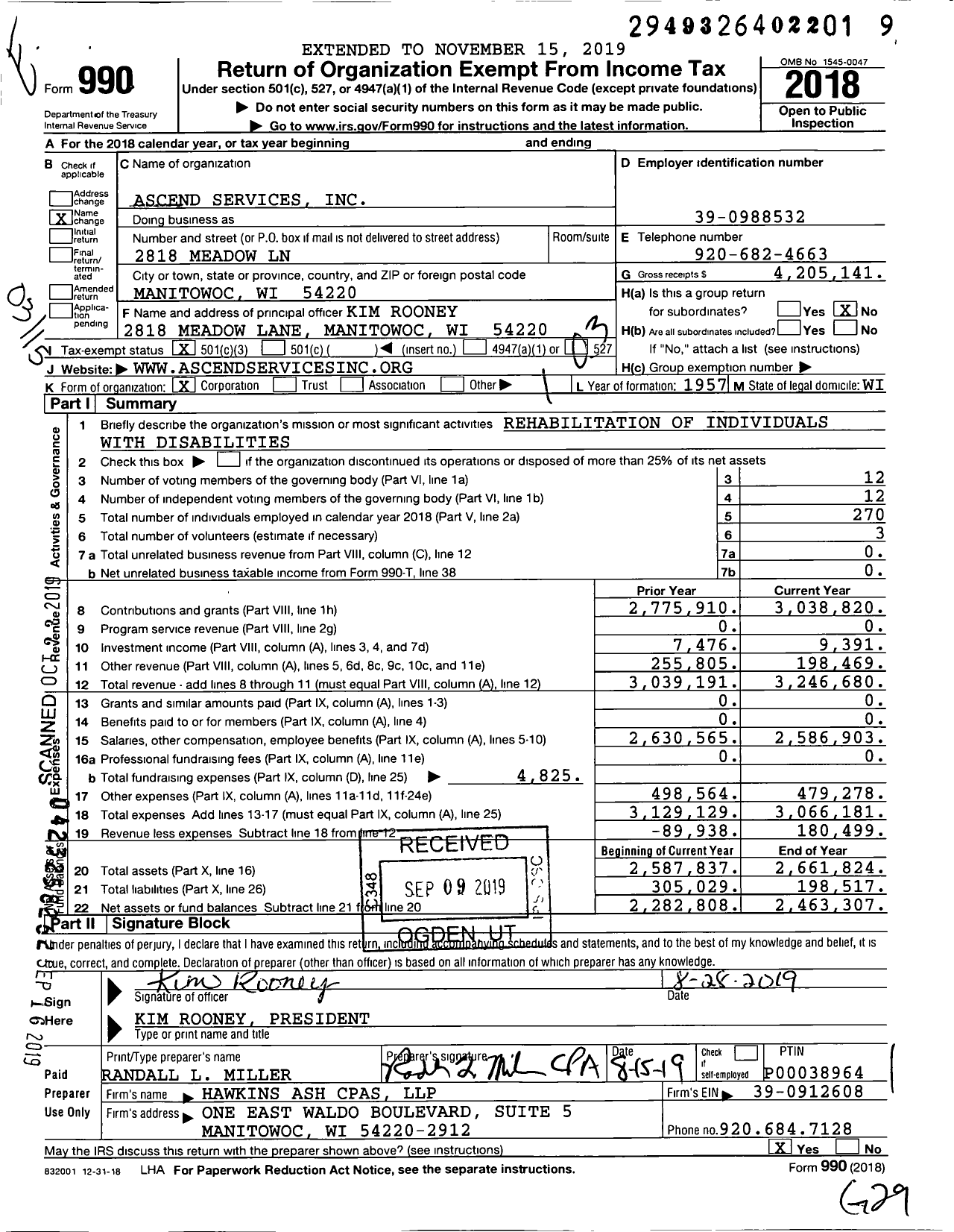 Image of first page of 2018 Form 990 for Ascend Services