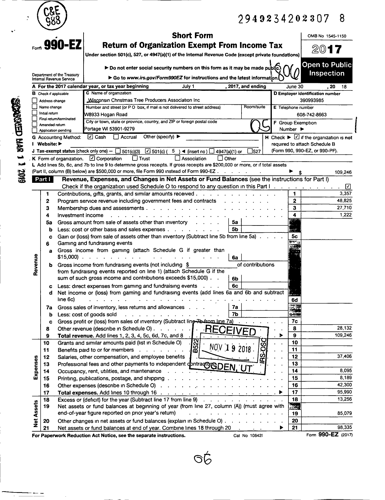 Image of first page of 2017 Form 990EO for Wisconsin Christmas Tree Producers Association