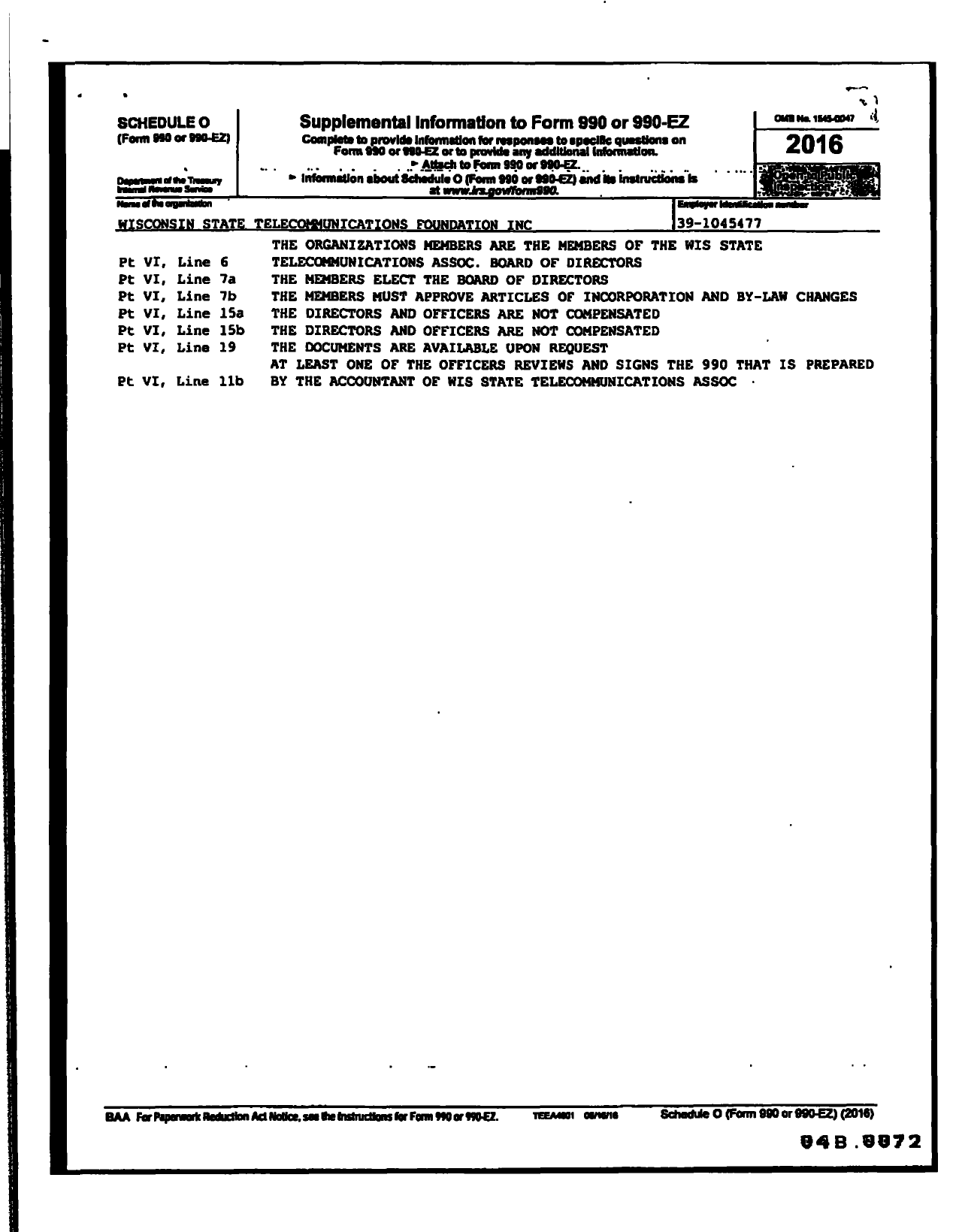 Image of first page of 2016 Form 990R for Wisconsin State Telecommunications Foundation