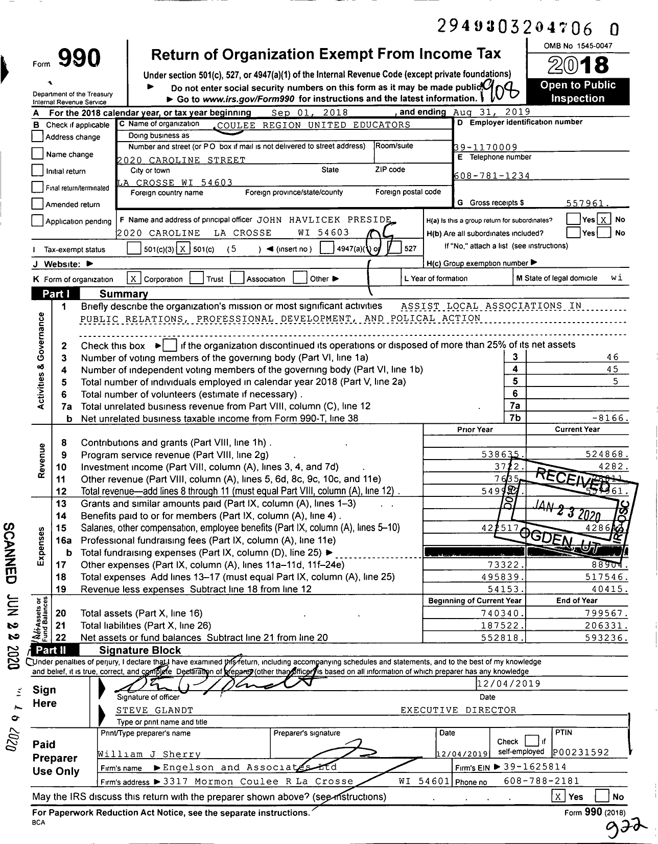 Image of first page of 2018 Form 990O for Crueweac Region 4