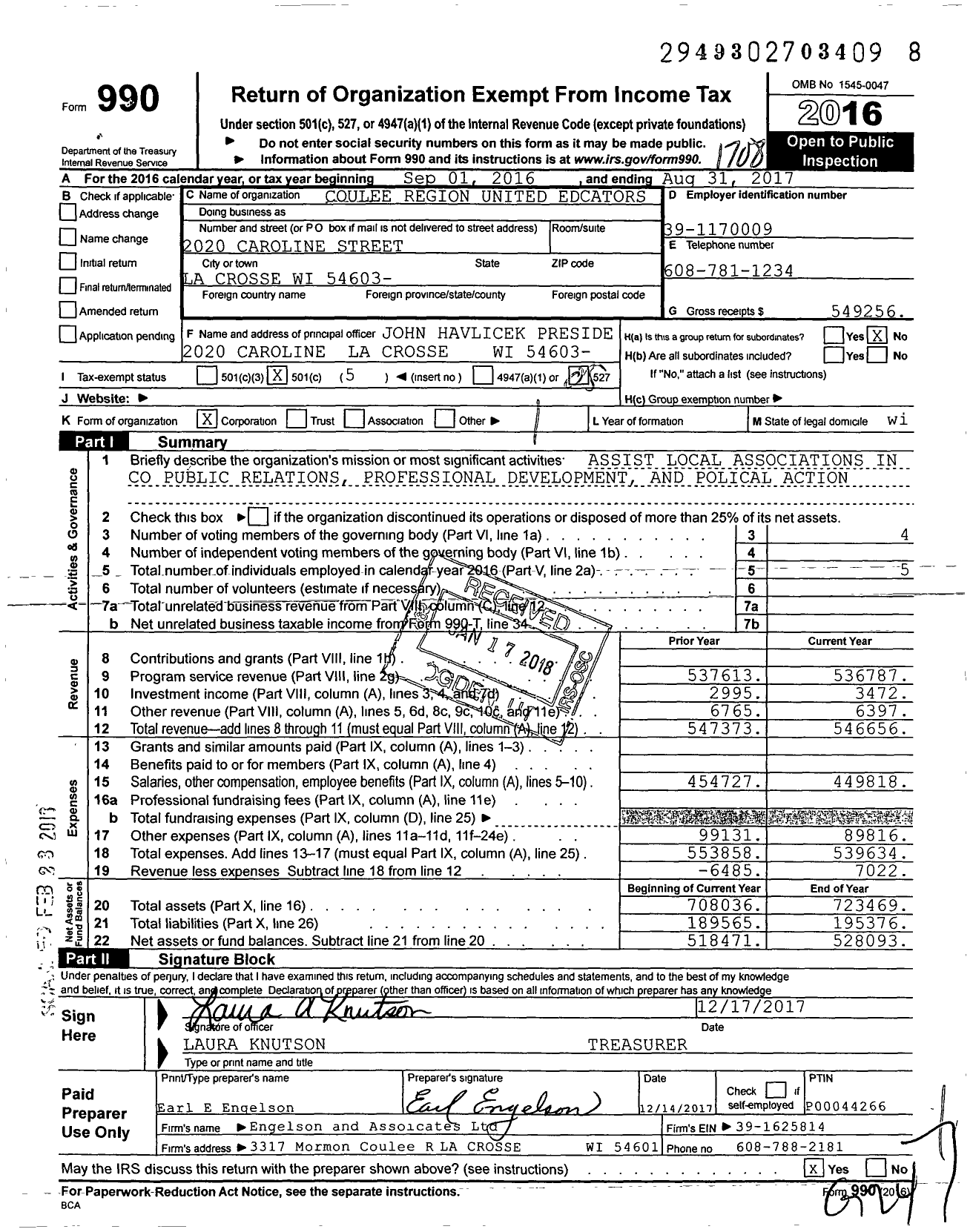 Image of first page of 2016 Form 990O for Crueweac Region 4