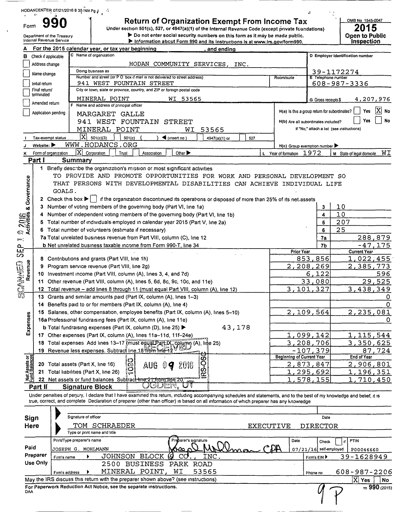 Image of first page of 2015 Form 990 for Hodan Community Services