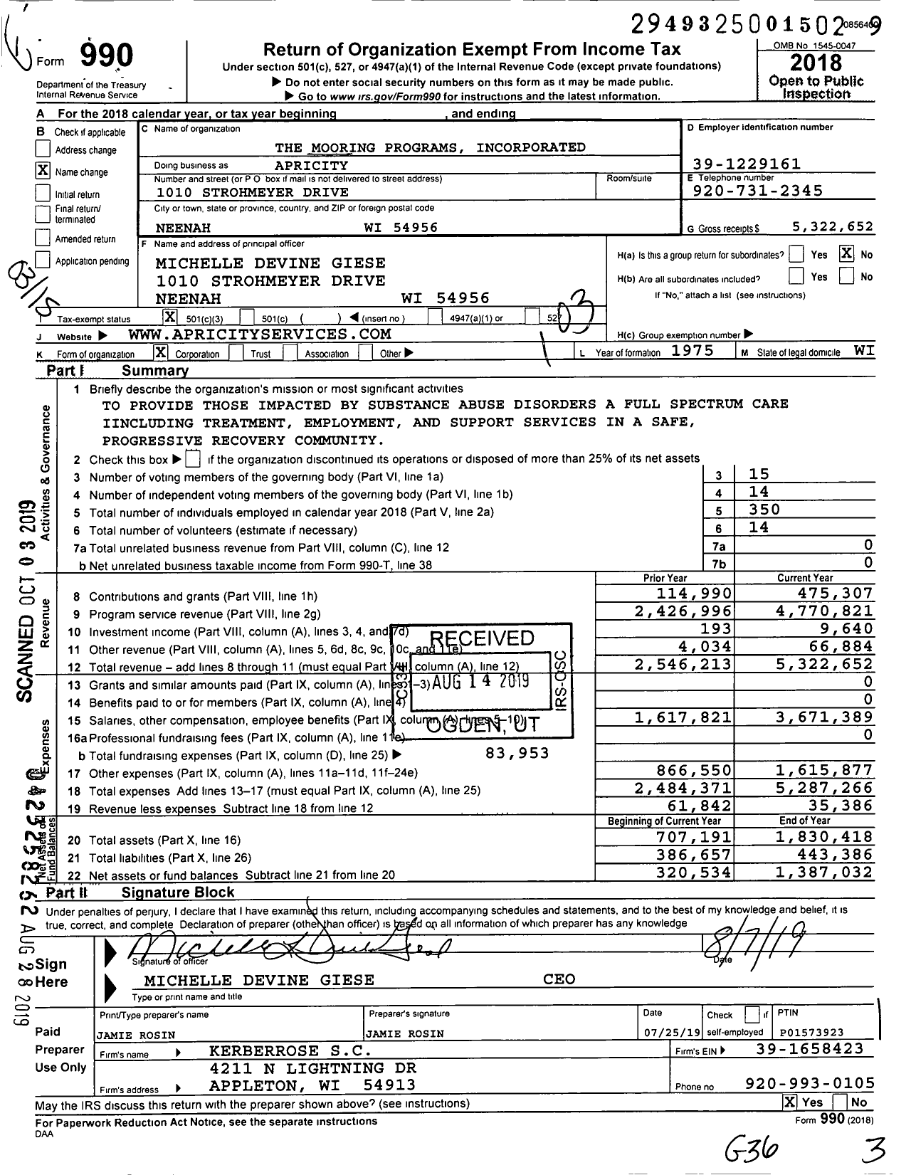 Image of first page of 2018 Form 990 for Apricity