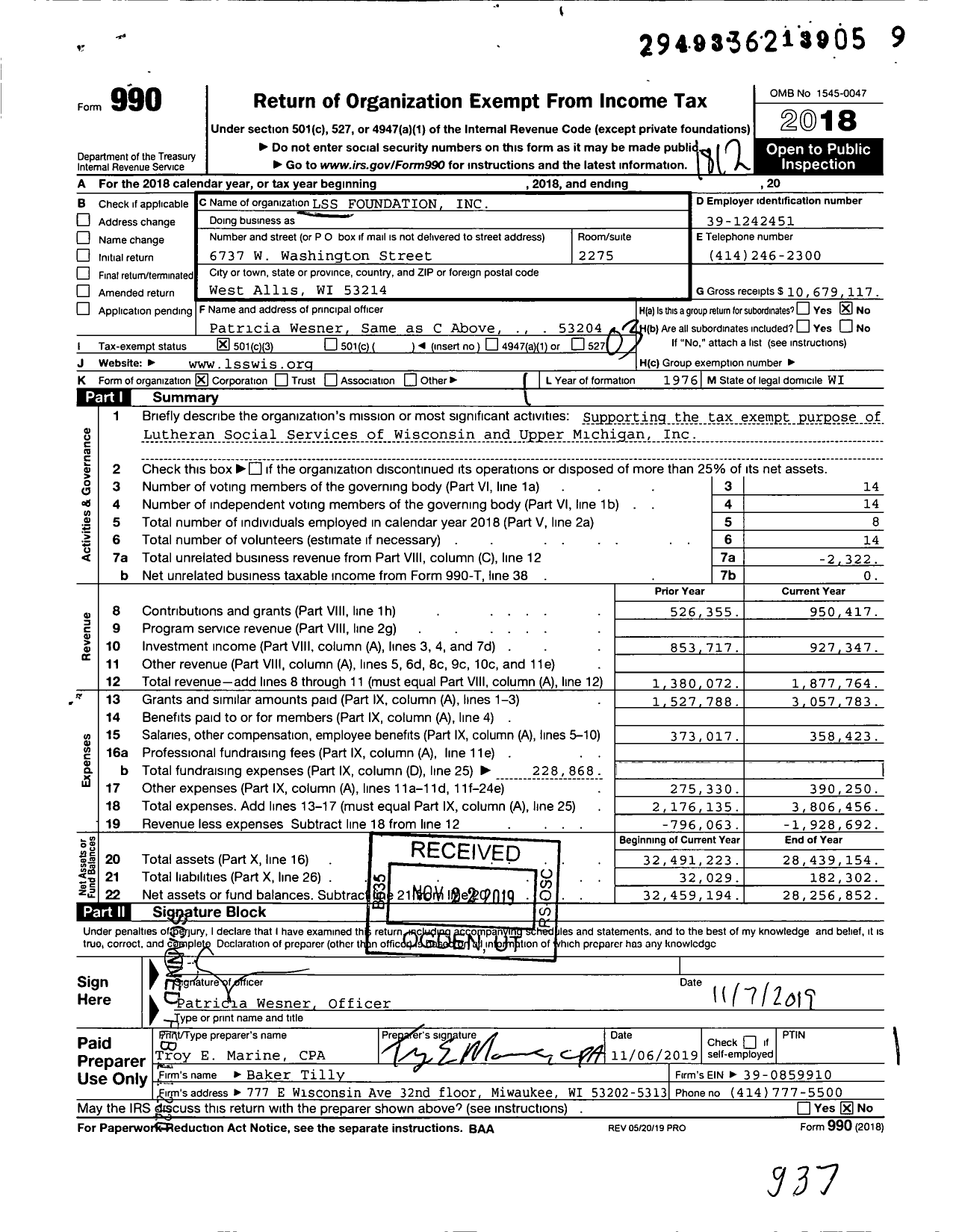 Image of first page of 2018 Form 990 for LSS Foundation