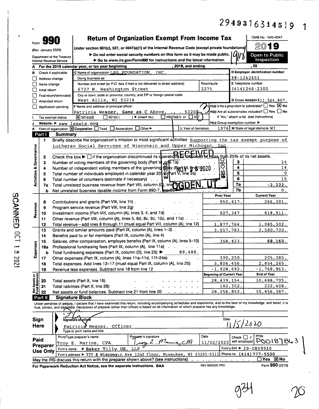 Image of first page of 2019 Form 990 for LSS Foundation