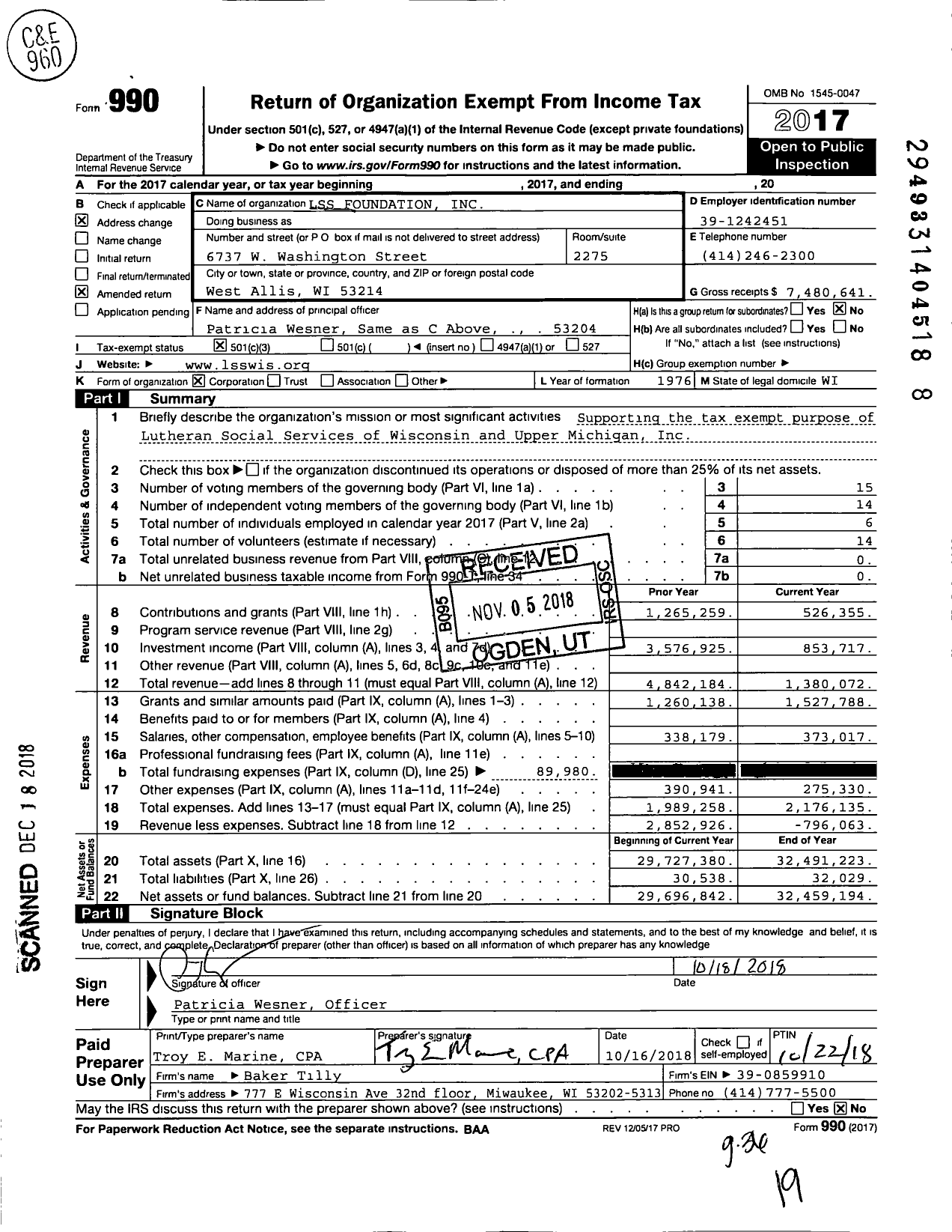 Image of first page of 2017 Form 990 for LSS Foundation