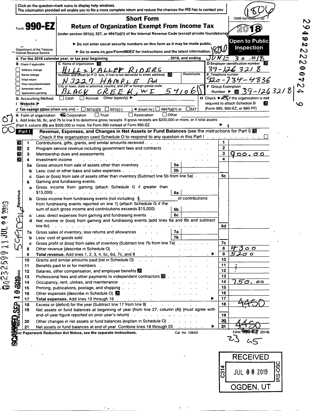 Image of first page of 2017 Form 990EO for Hill Valley Riders