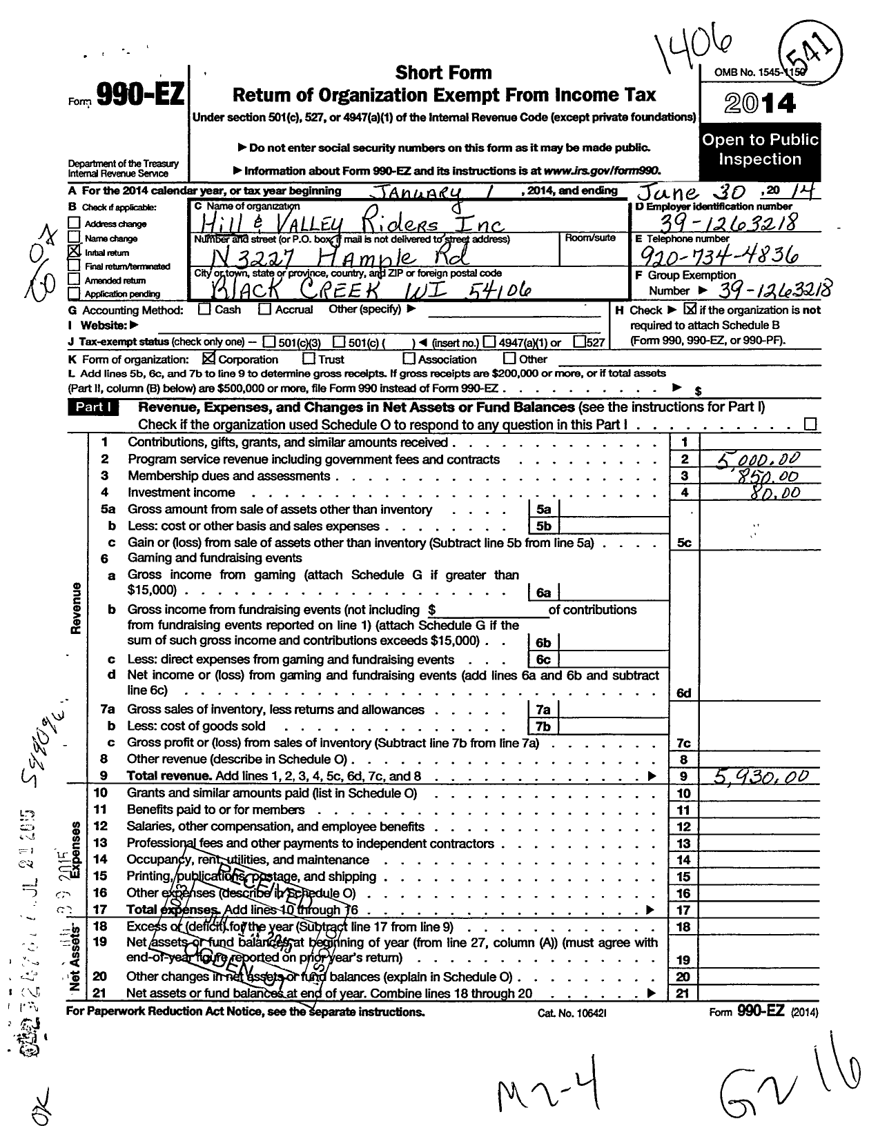 Image of first page of 2013 Form 990EO for Hill Valley Riders