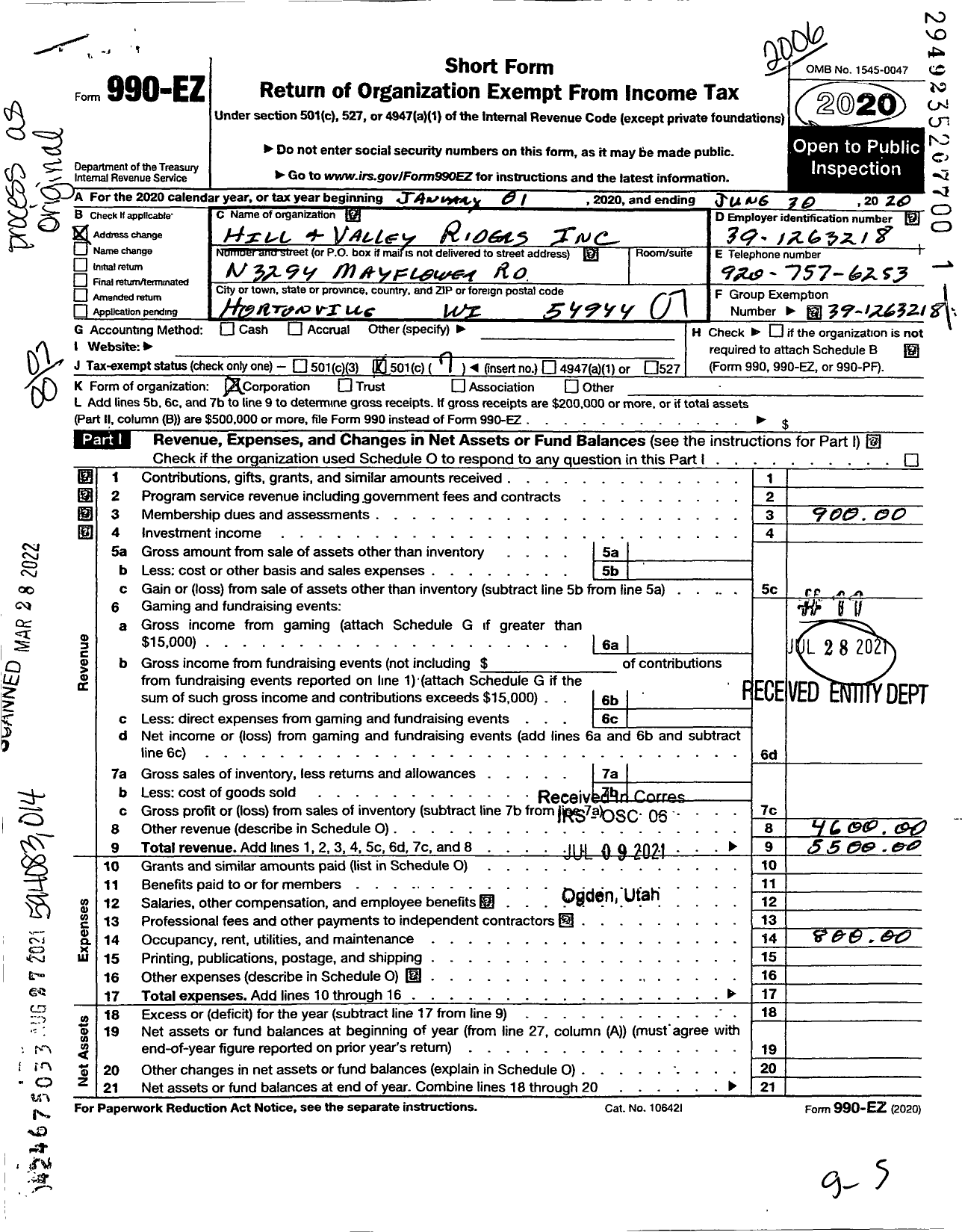 Image of first page of 2019 Form 990EO for Hill Valley Riders