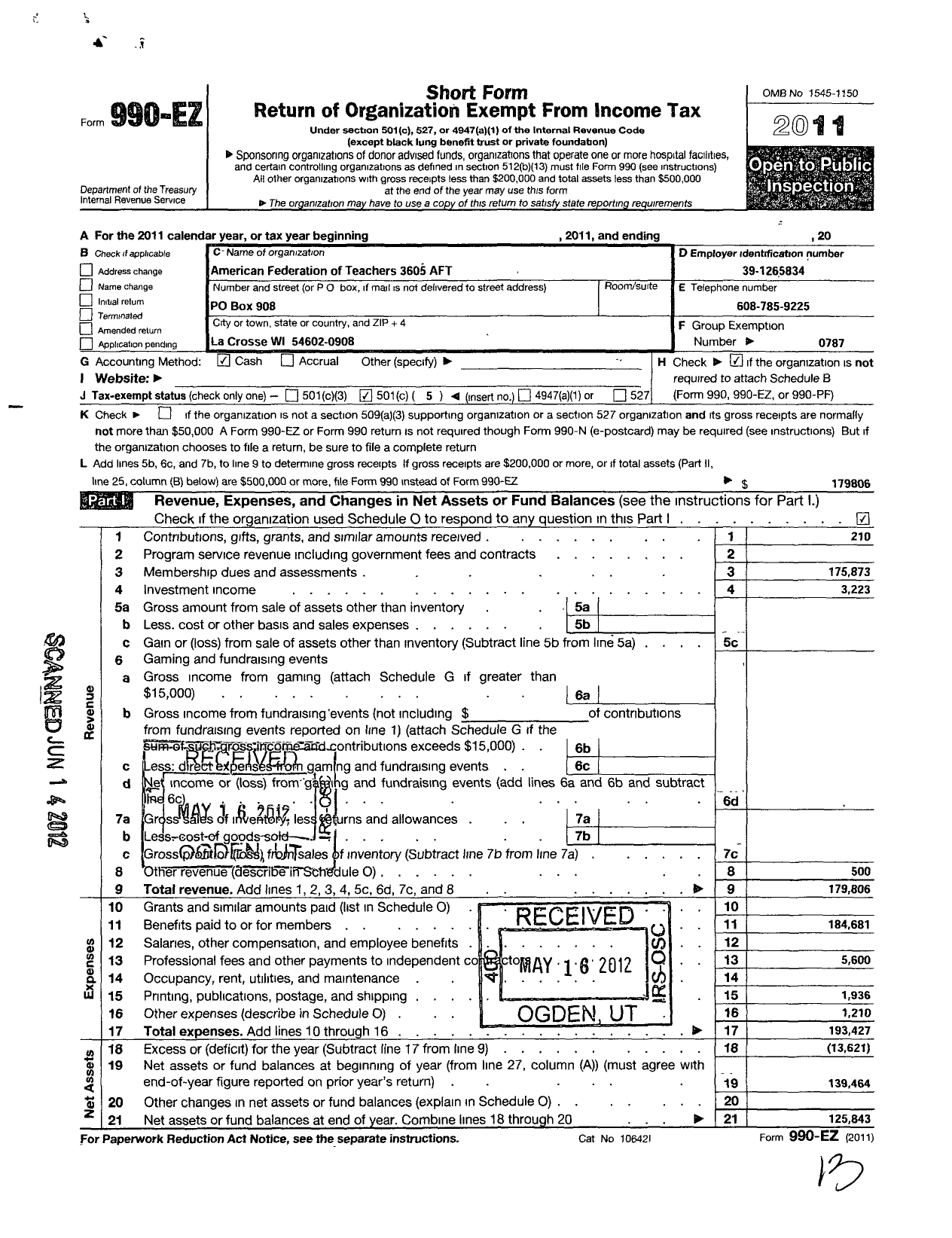 Image of first page of 2011 Form 990EO for American Federation of Teachers