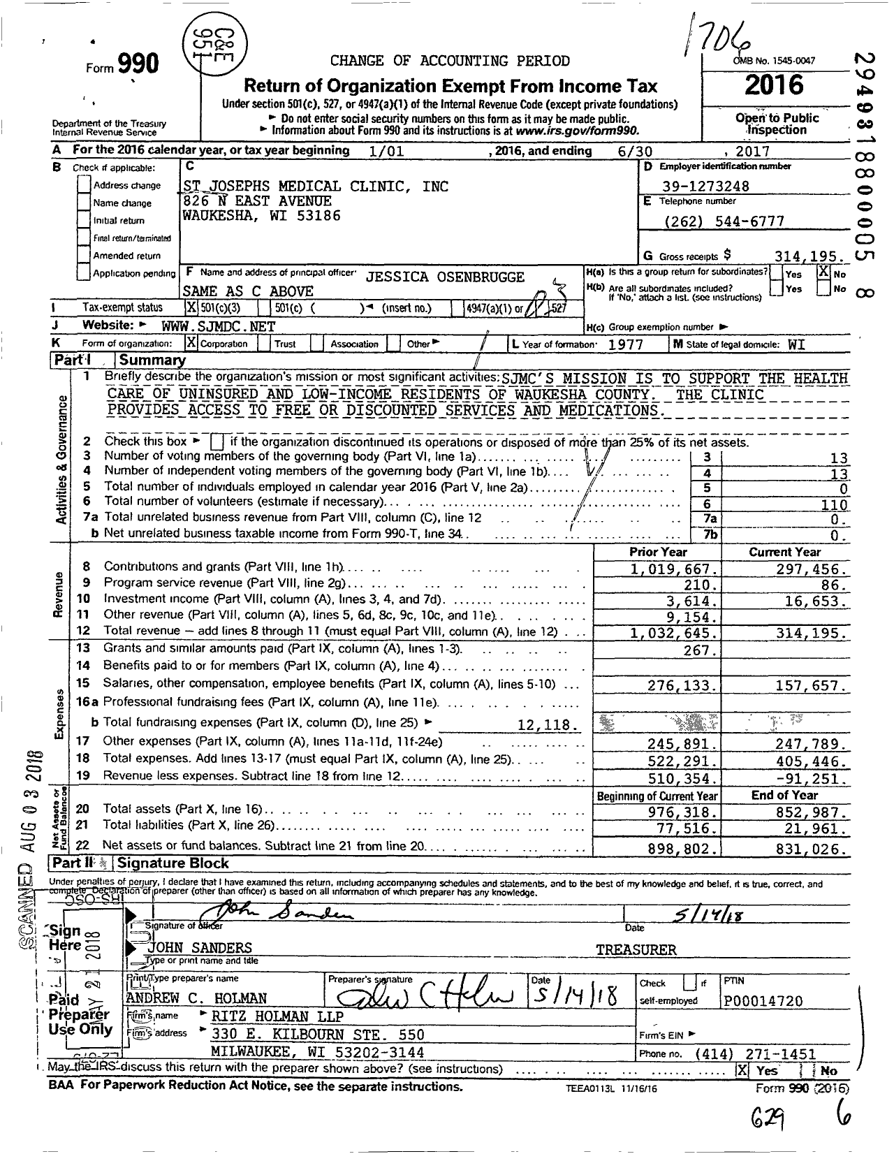 Image of first page of 2016 Form 990 for Waukesha Free Clinic