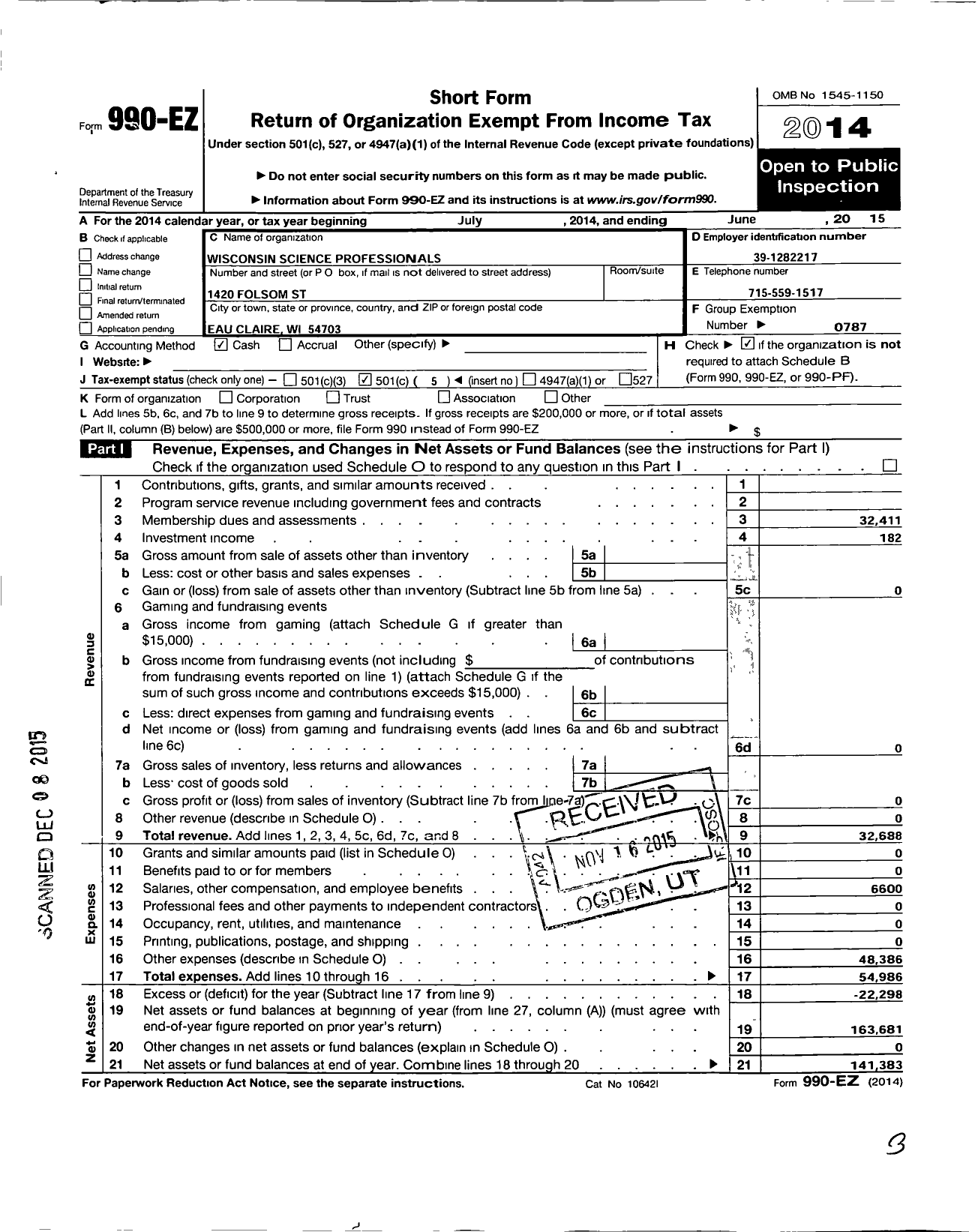 Image of first page of 2014 Form 990EO for American Federation of Teachers - 3732 Wisconsin Science Professional