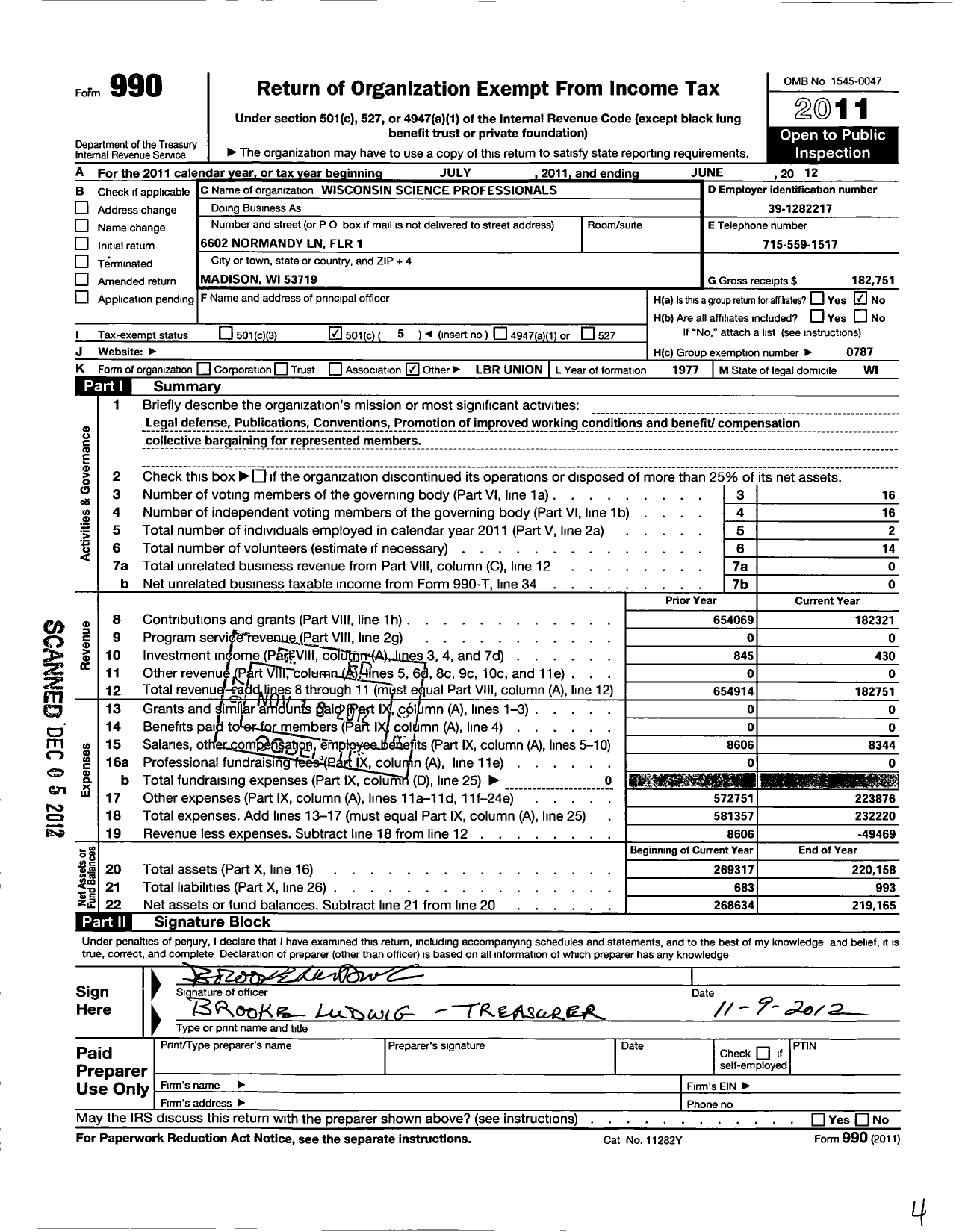 Image of first page of 2011 Form 990O for American Federation of Teachers - 3732 Wisconsin Science Professional