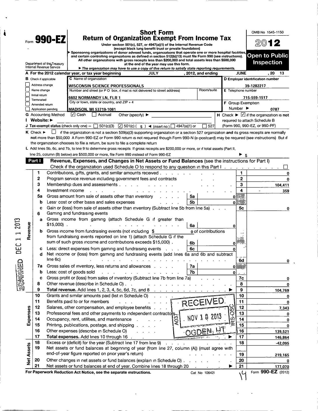 Image of first page of 2012 Form 990EO for American Federation of Teachers - 3732 Wisconsin Science Professional