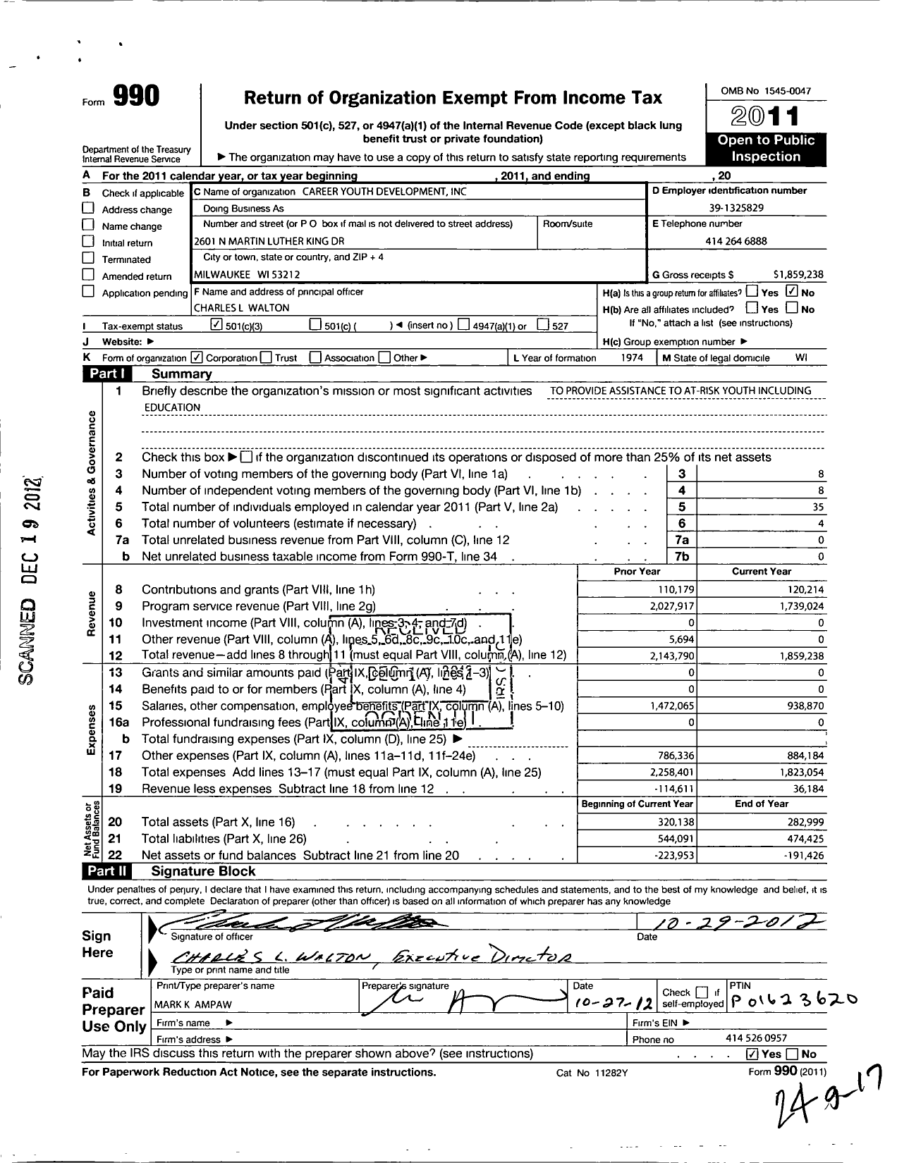 Image of first page of 2011 Form 990 for Career Youth Development