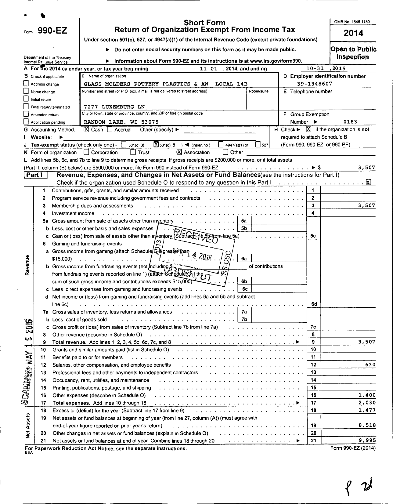 Image of first page of 2014 Form 990EO for United Steelworkers