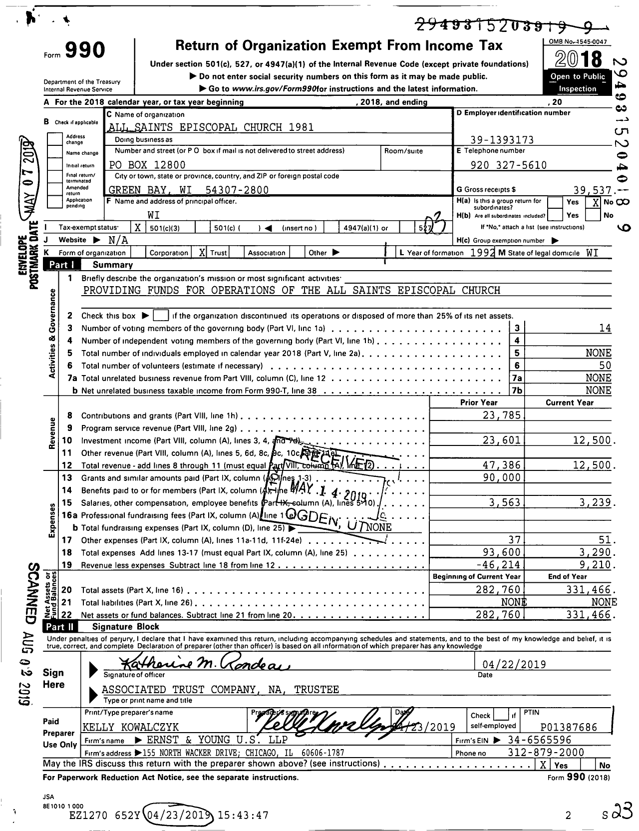 Image of first page of 2018 Form 990 for All Saints Episcopal Church 1981