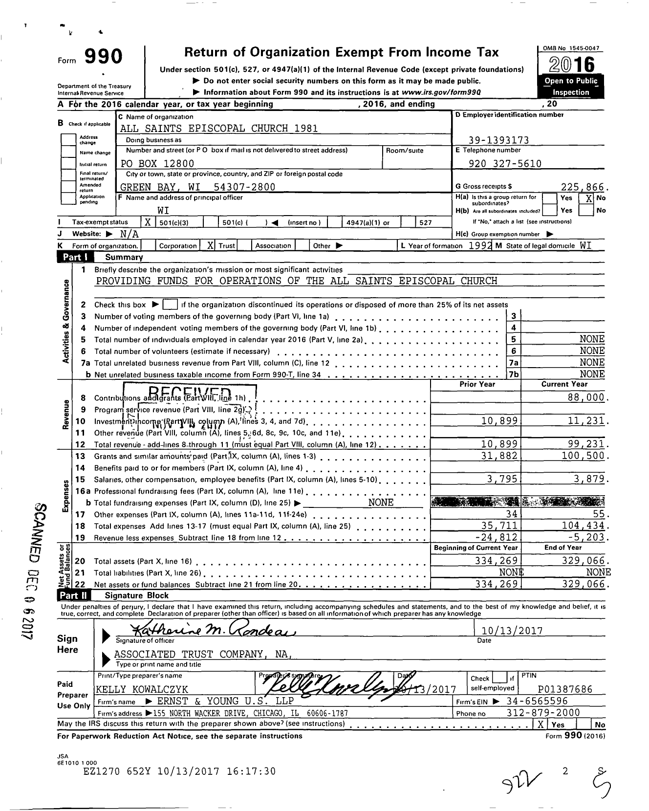 Image of first page of 2016 Form 990 for All Saints Episcopal Church 1981