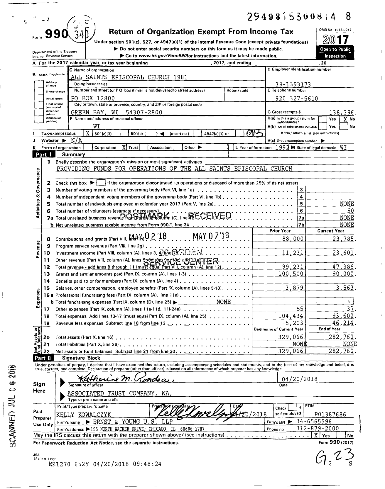 Image of first page of 2017 Form 990 for All Saints Episcopal Church 1981