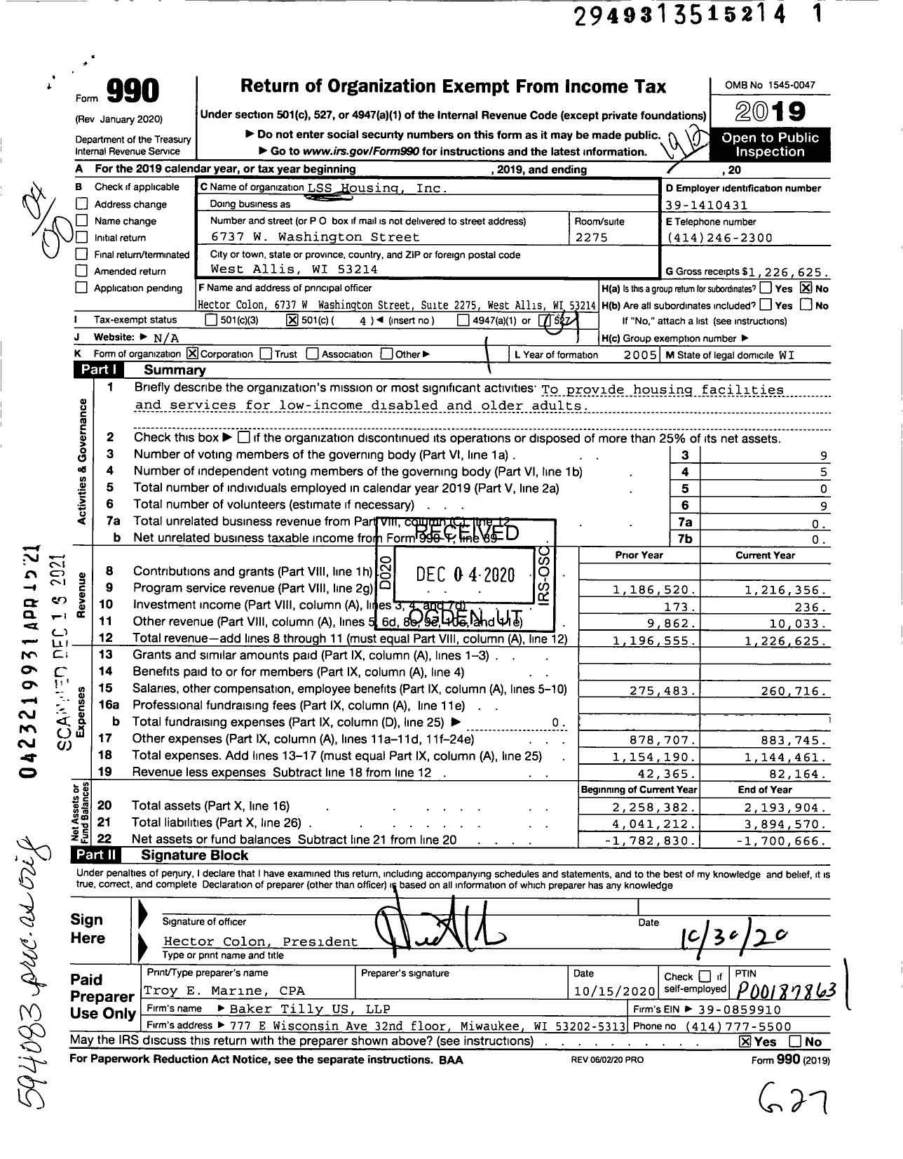 Image of first page of 2019 Form 990O for LSS Housing