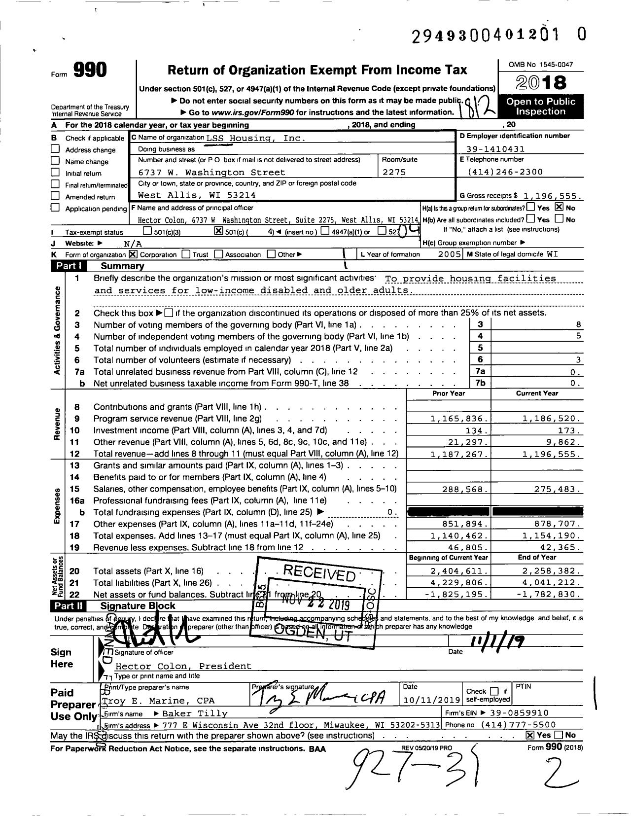 Image of first page of 2018 Form 990O for LSS Housing