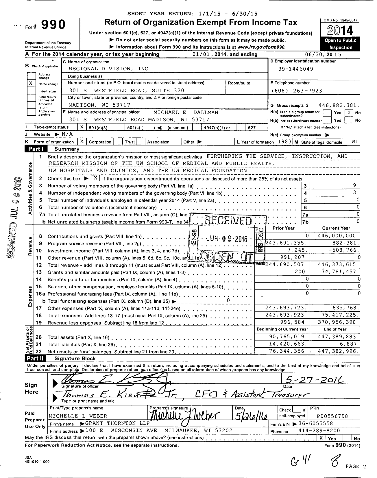 Image of first page of 2014 Form 990 for Regional Division