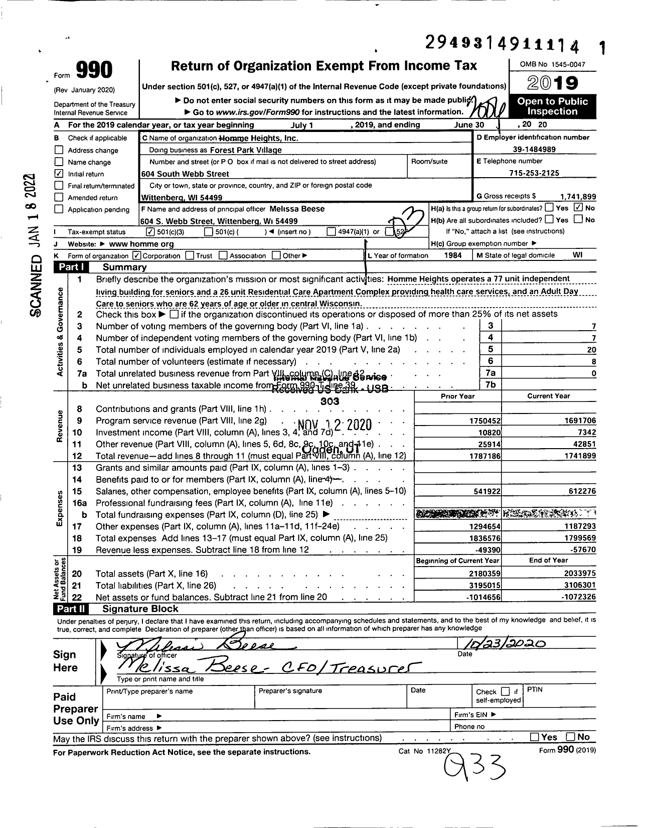 Image of first page of 2019 Form 990 for Forest Park Village
