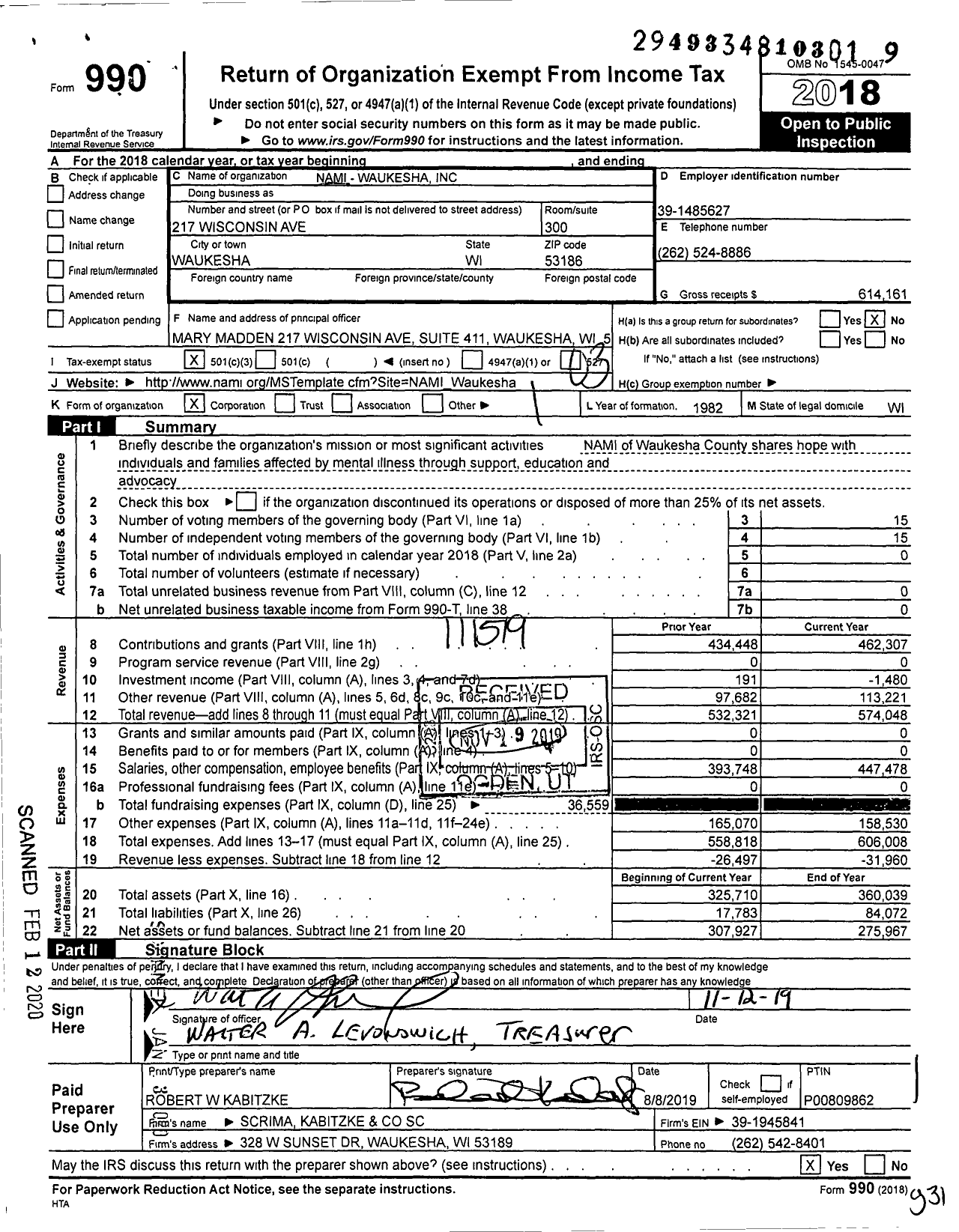 Image of first page of 2018 Form 990 for Nami Southeast Wisconsin