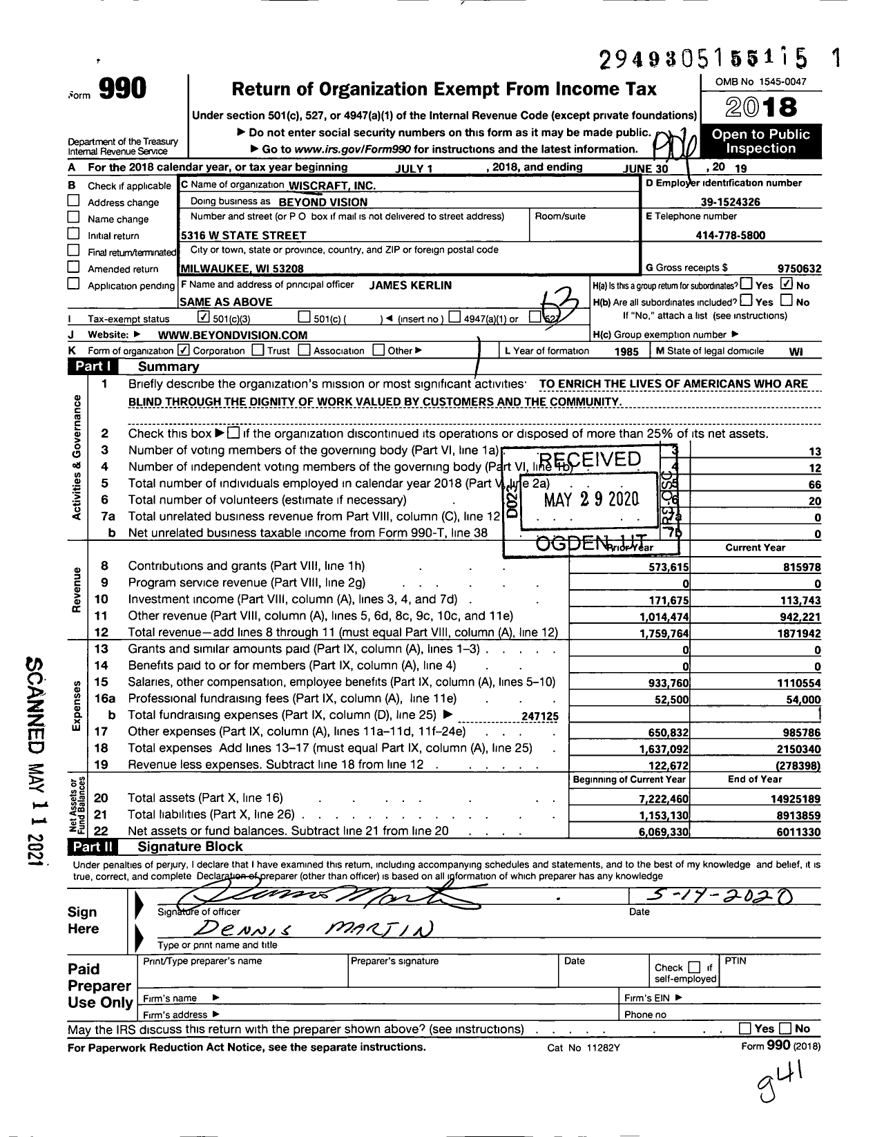 Image of first page of 2018 Form 990 for Beyond Vision