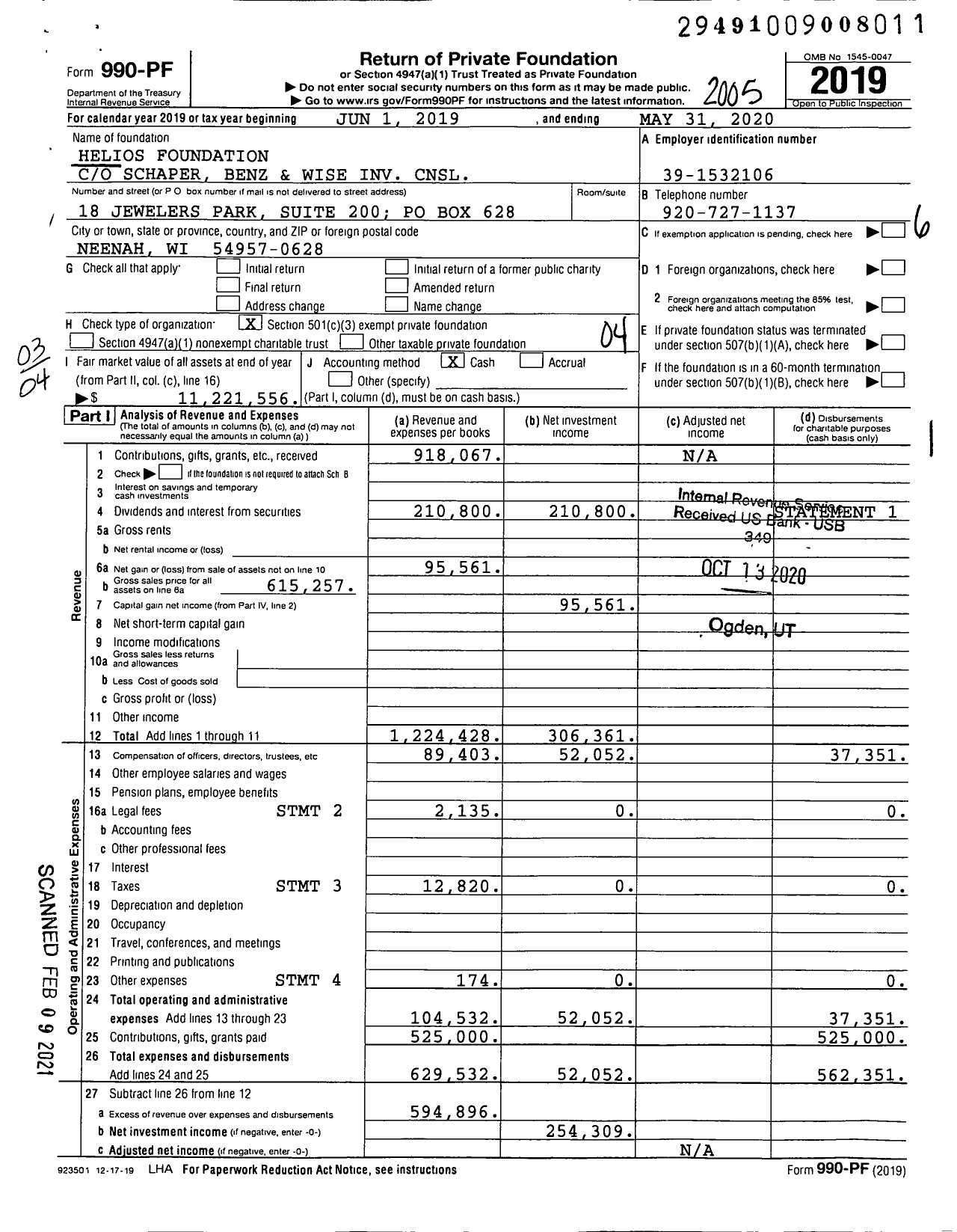 Image of first page of 2019 Form 990PF for Helios Foundation
