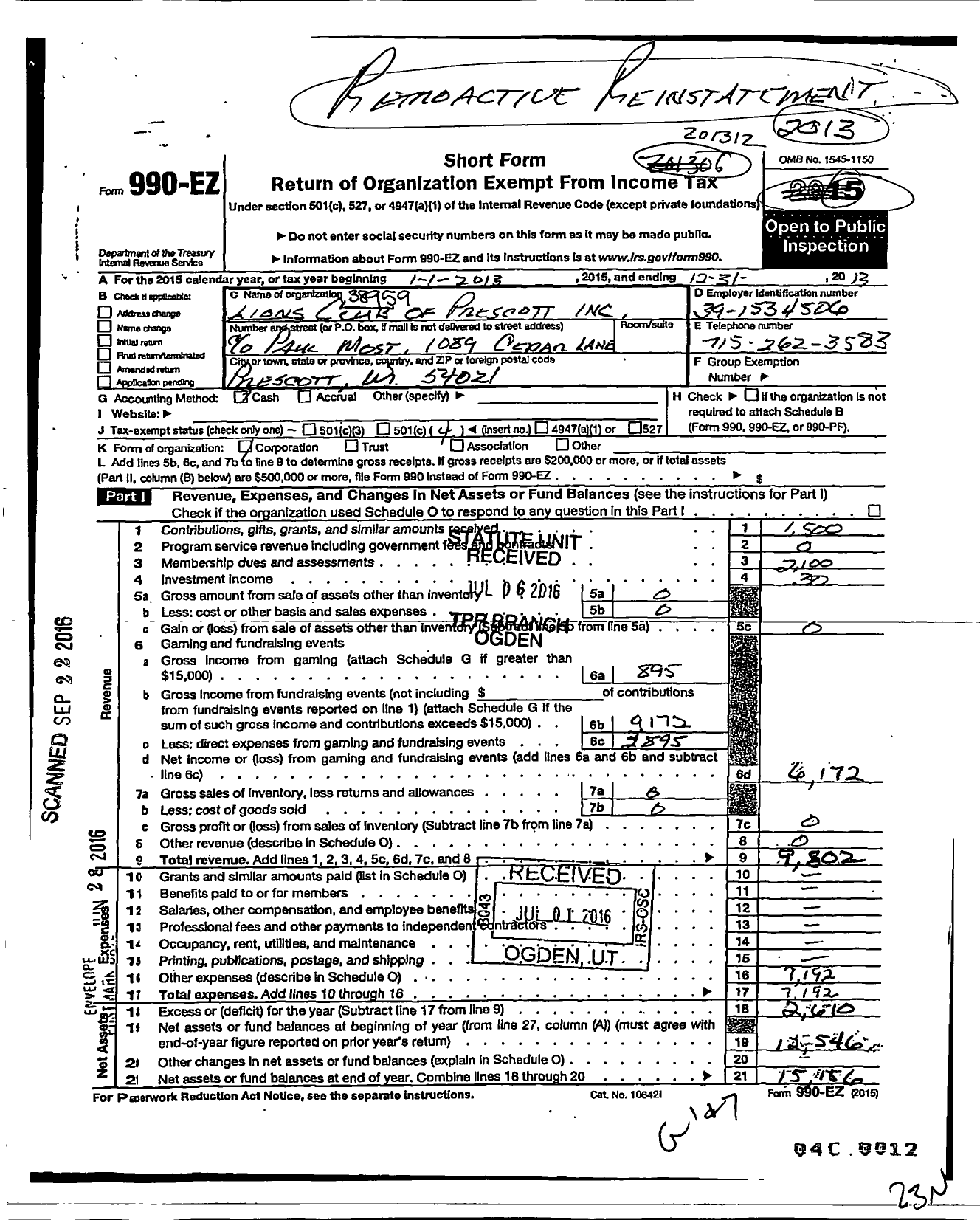 Image of first page of 2013 Form 990EO for International Association of Lions Clubs / 38959 Prescott