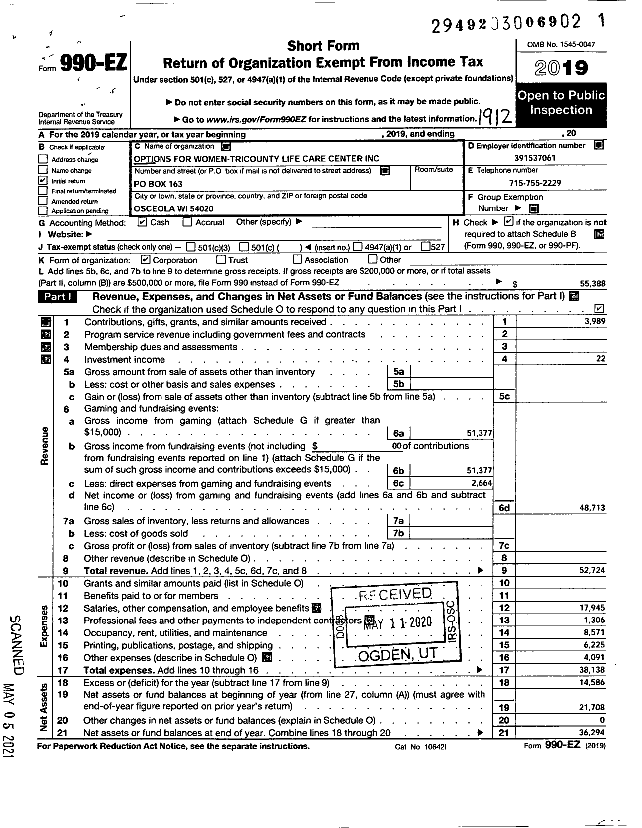 Image of first page of 2019 Form 990EO for Options on 8