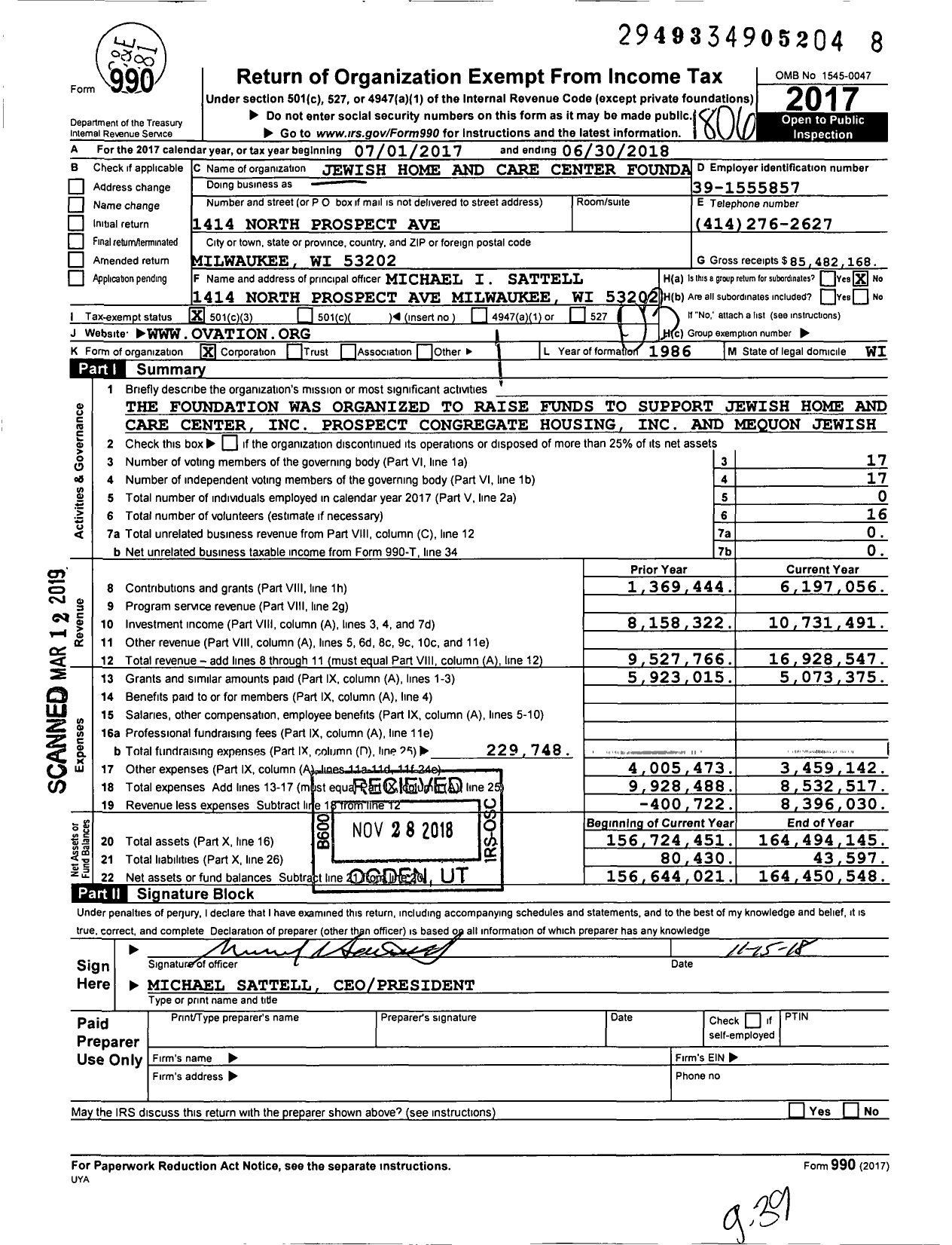 Image of first page of 2017 Form 990 for Ovation Communties