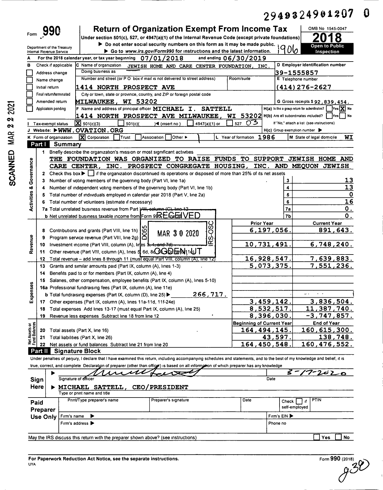 Image of first page of 2018 Form 990 for Ovation Communties