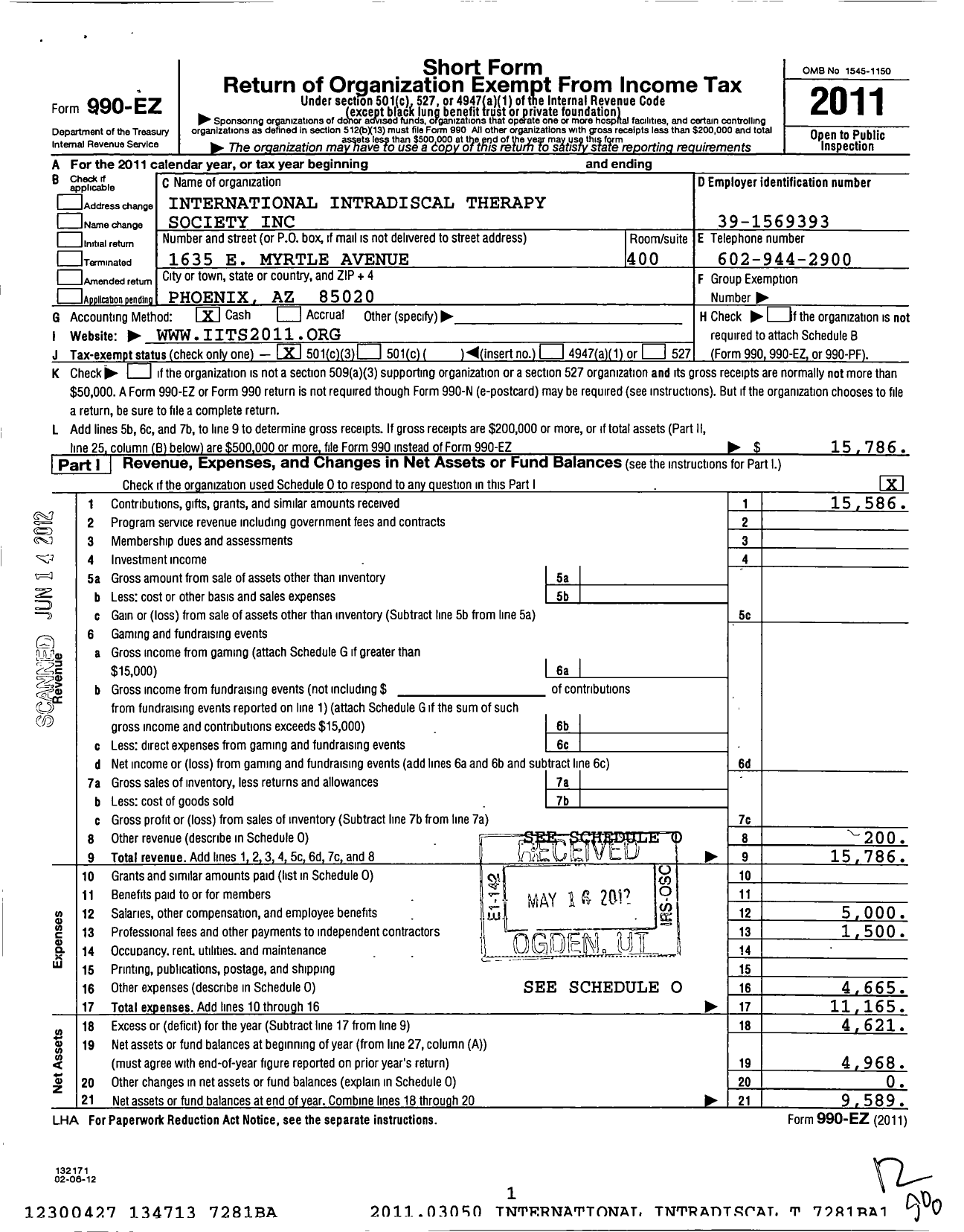 Image of first page of 2011 Form 990EZ for International Intradiscal Therapy Society