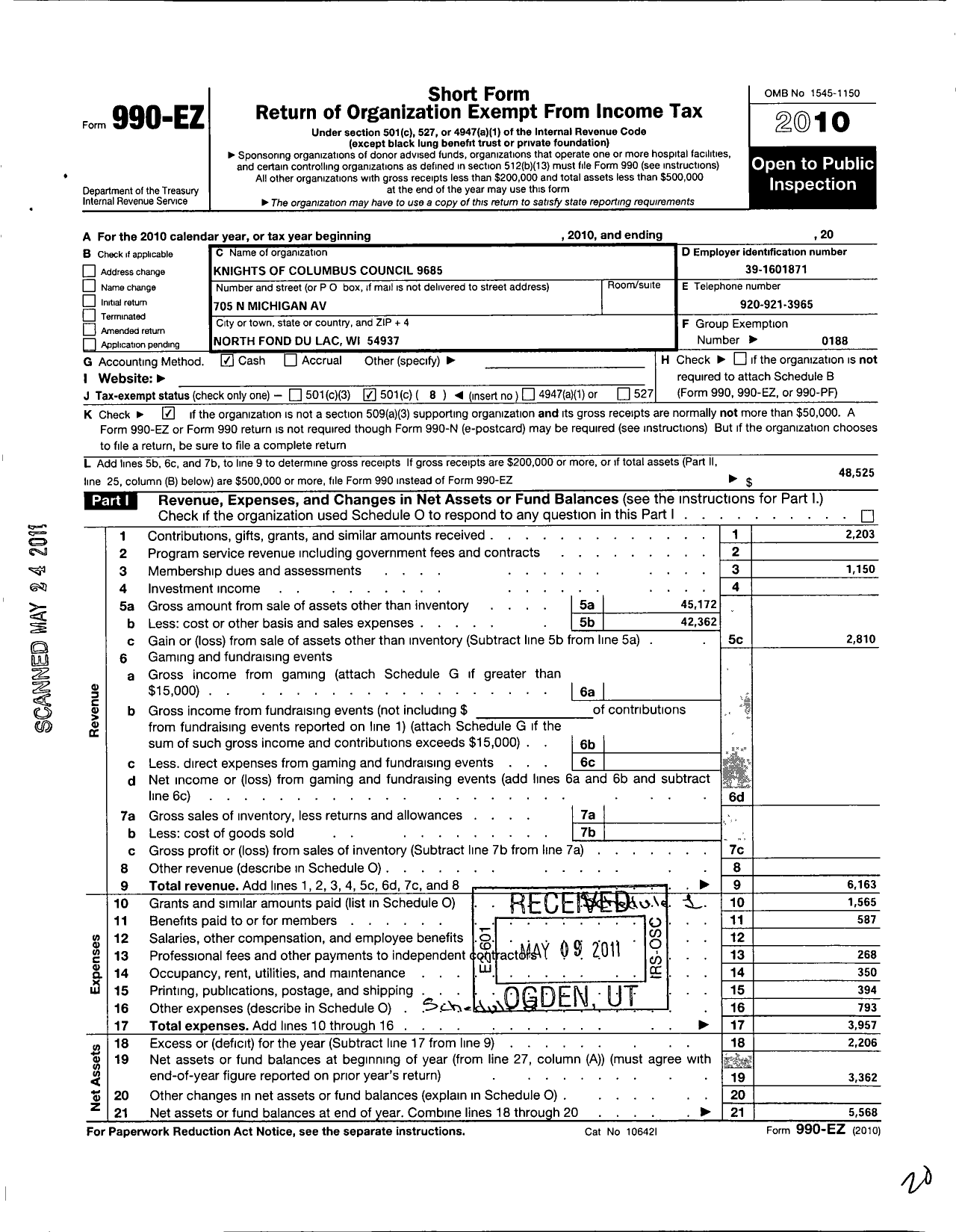 Image of first page of 2010 Form 990EO for Knights of Columbus