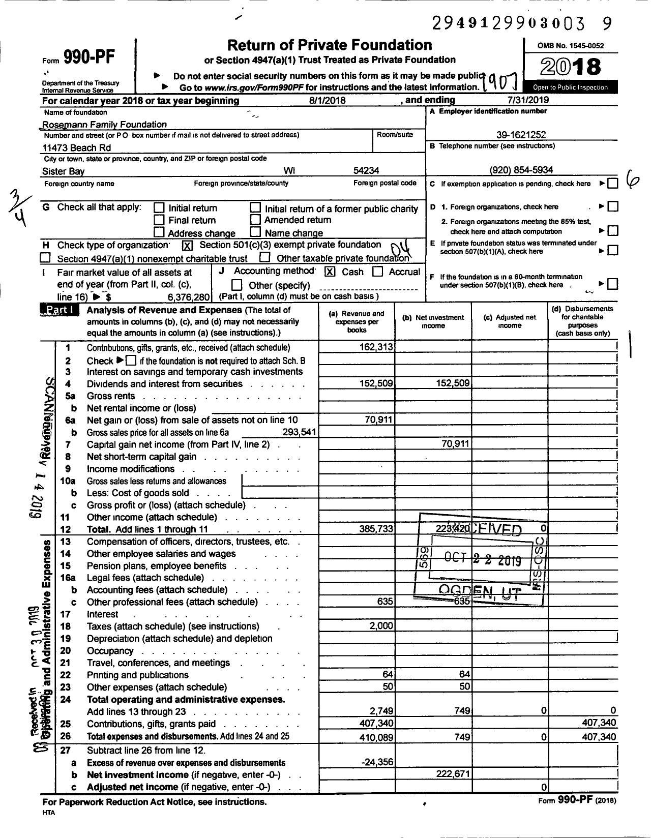 Image of first page of 2018 Form 990PF for Rosemann Family Foundation