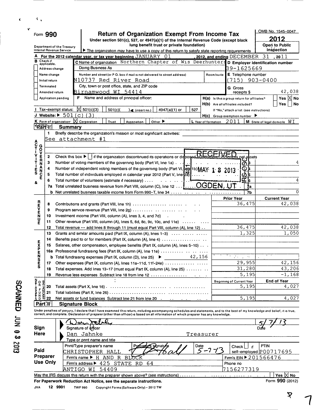 Image of first page of 2011 Form 990 for Wisconsin Deerhunters Inc State Headquarters