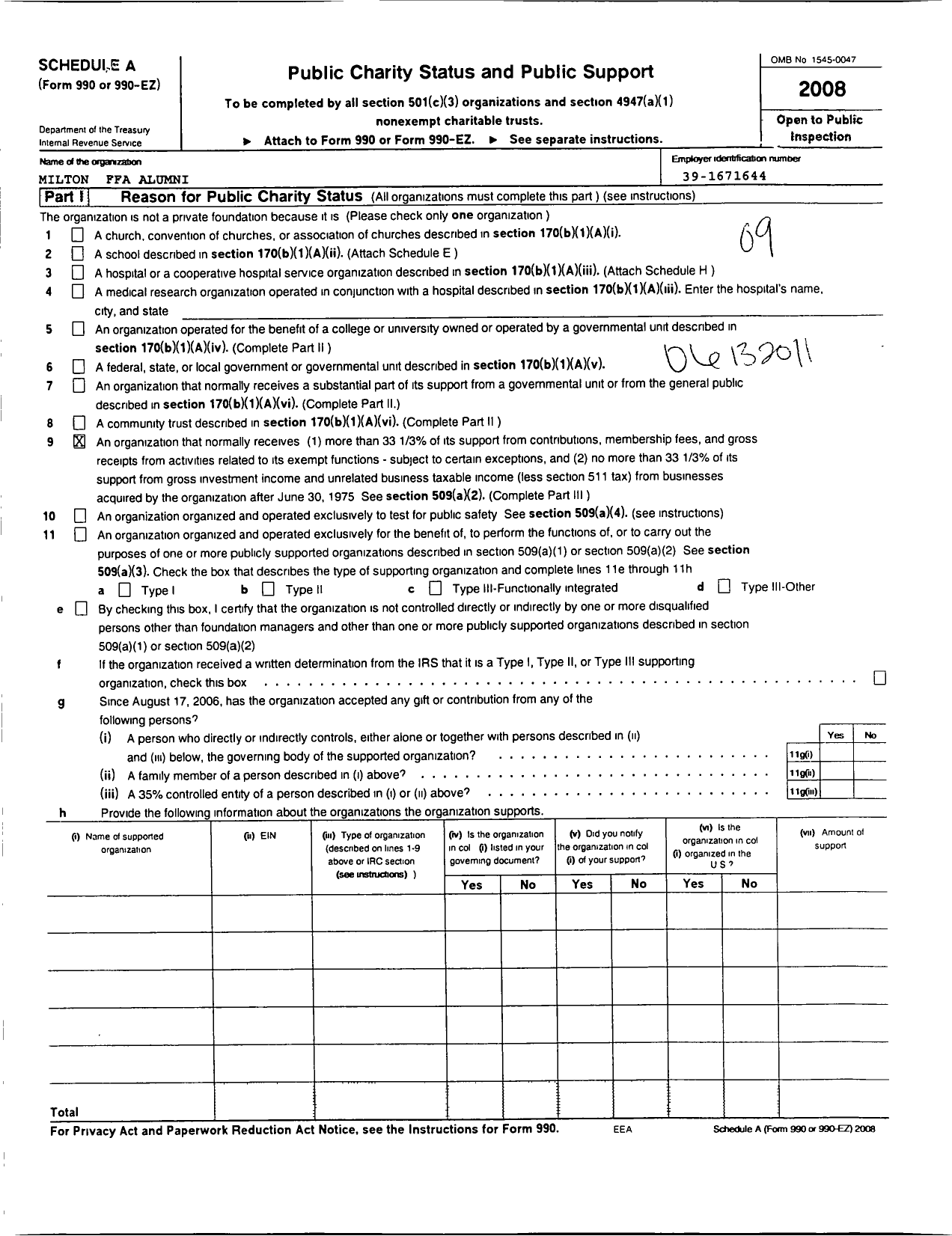 Image of first page of 2008 Form 990ER for Milton Ffa Alumni Association