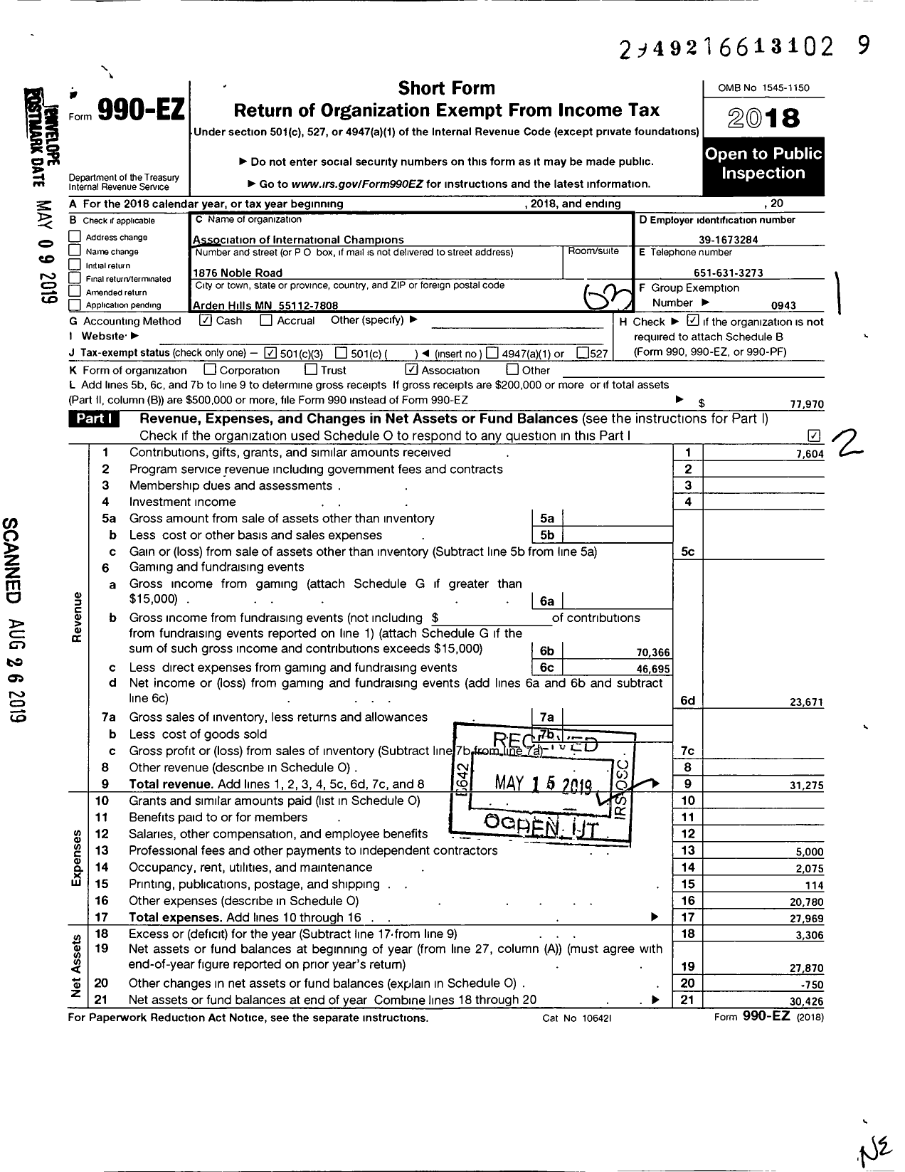 Image of first page of 2018 Form 990EZ for Barbershop Harmony Society - Asso of Int Champions Aic