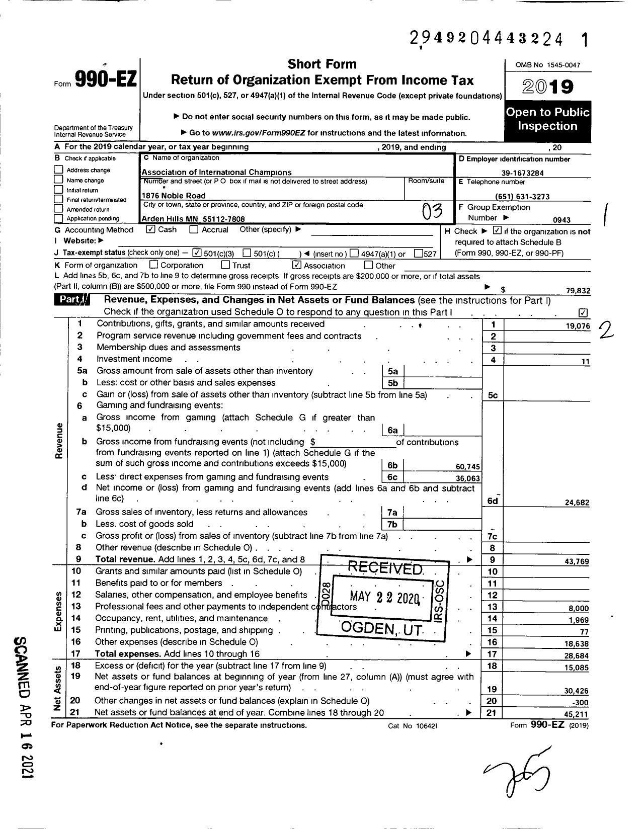 Image of first page of 2019 Form 990EZ for Barbershop Harmony Society - Asso of Int Champions Aic