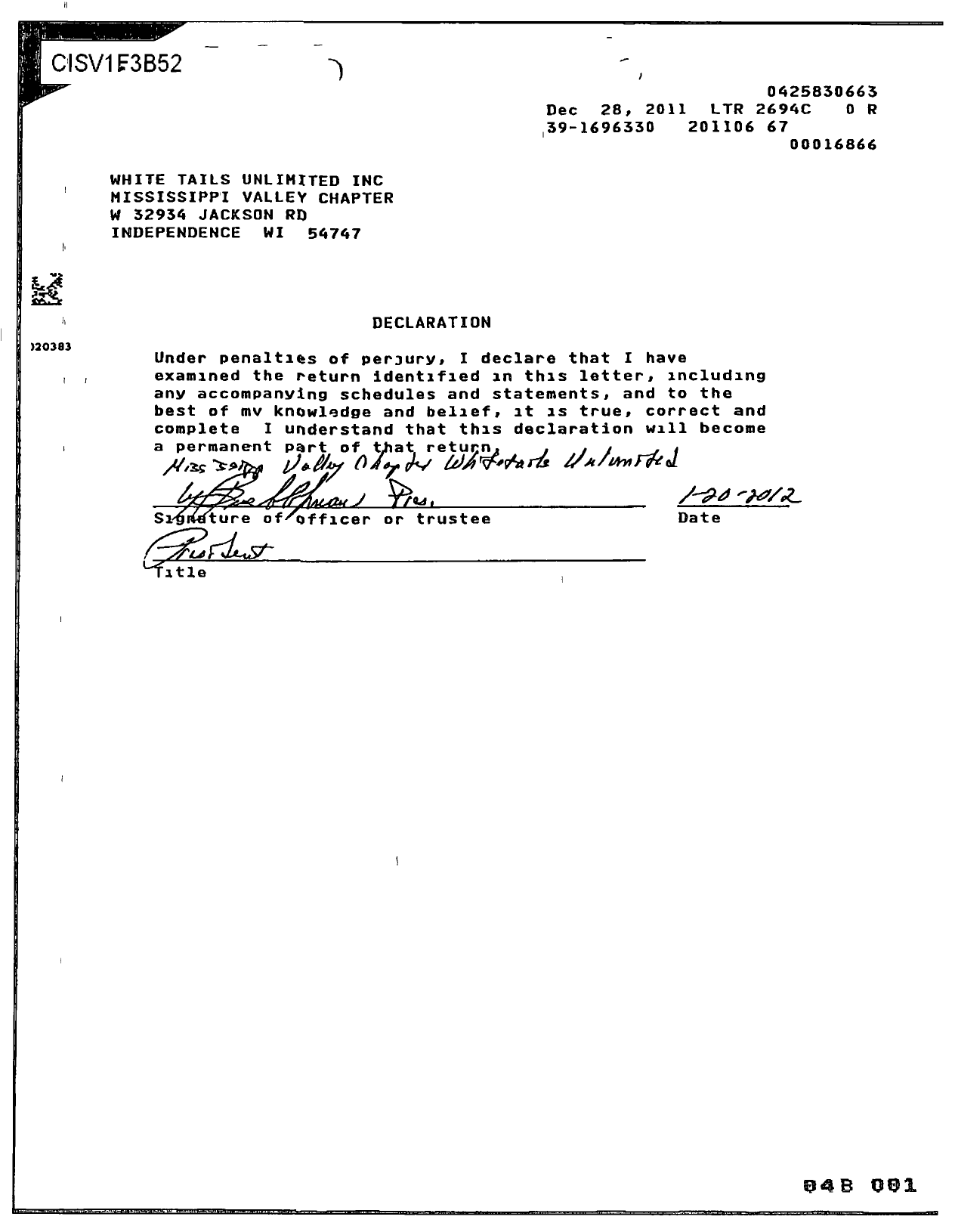 Image of first page of 2010 Form 990R for Whitetails Unlimted Mississippi Valley Chapter