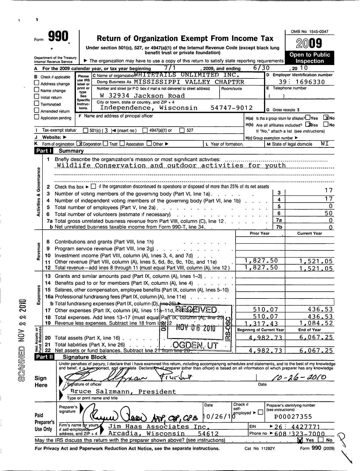 Image of first page of 2009 Form 990 for Whitetails Unlimted Mississippi Valley Chapter